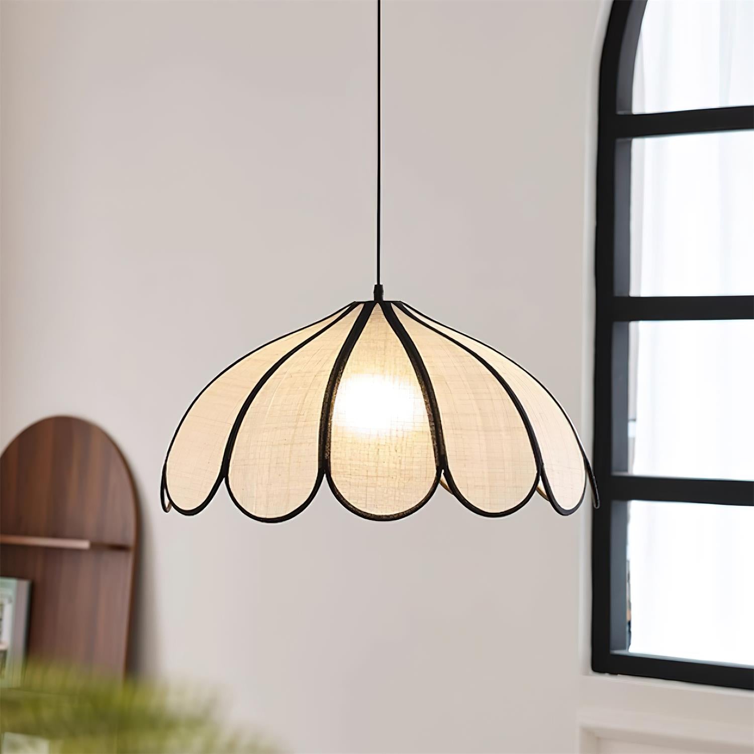 Pendant Lamp Scalloped Plant Fiber Shade Metal Frame Minimalist - Letslighting