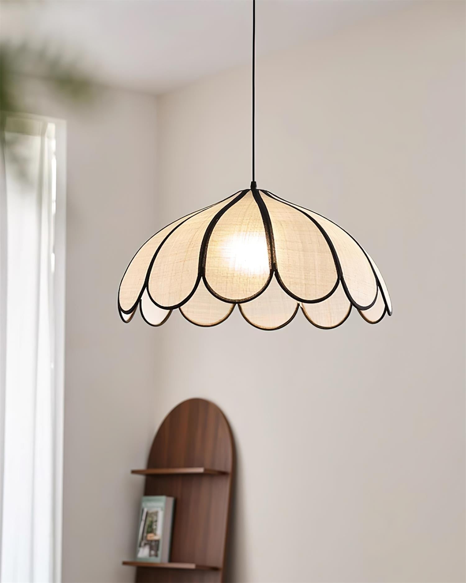 Pendant Lamp Scalloped Plant Fiber Shade Metal Frame Minimalist - Letslighting