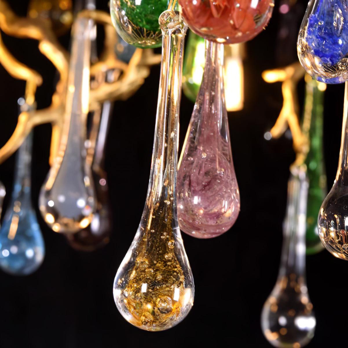 Sytheir Colorful Raindrop Branch Brass Crystal Chandelier - Letslighting
