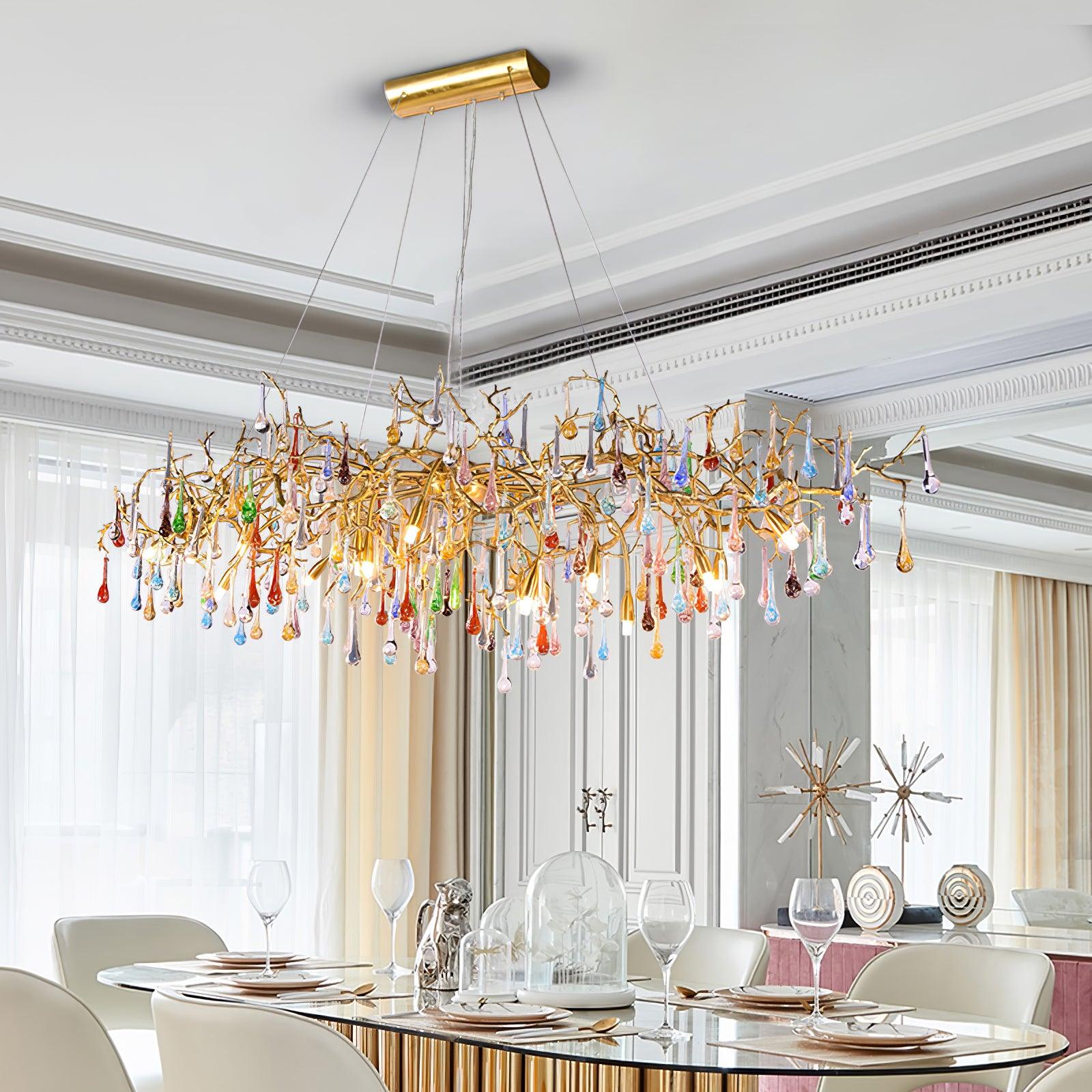 Sytheir Colorful Raindrop Branch Brass Crystal Chandelier - Letslighting
