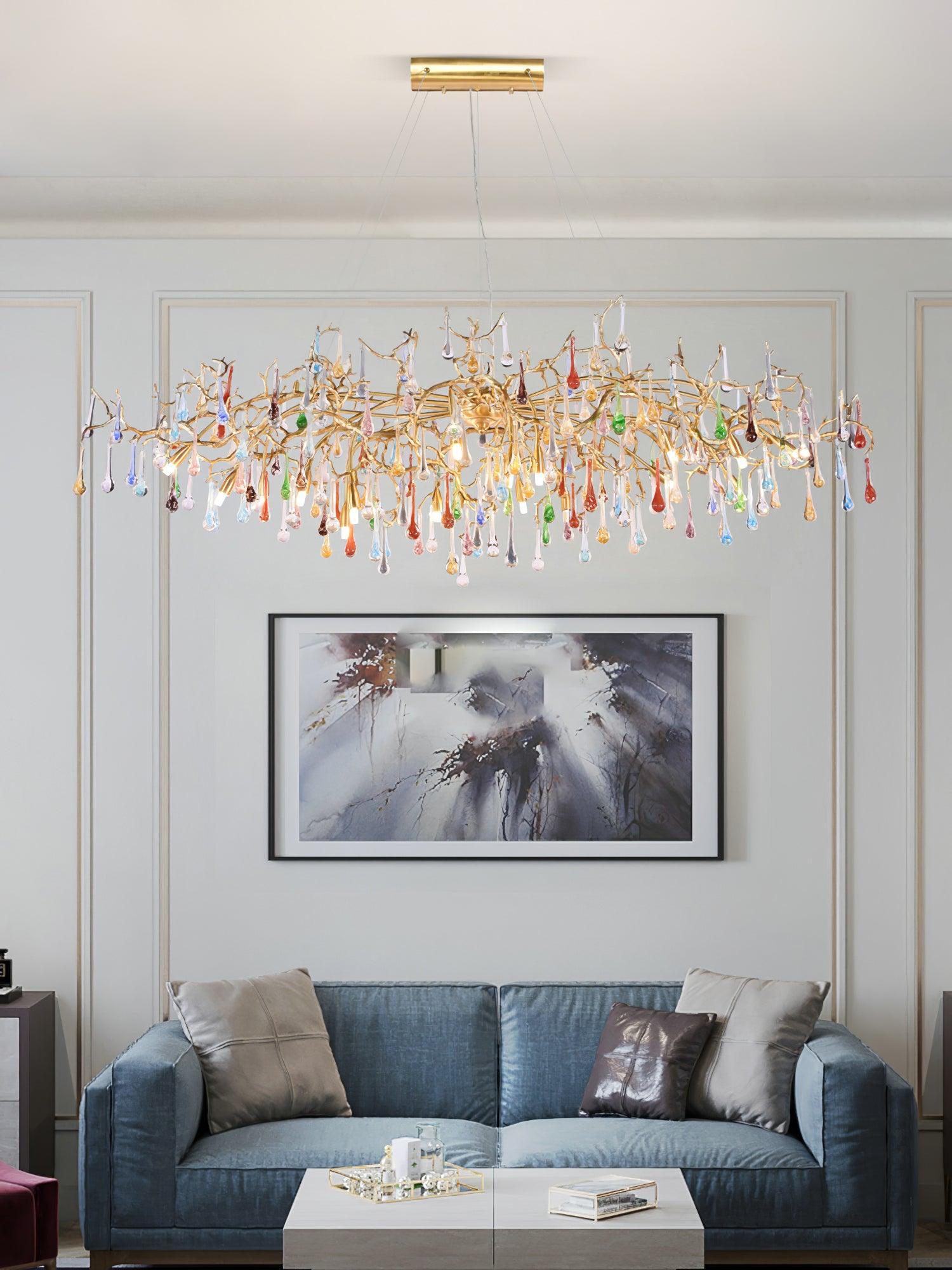 Sytheir Colorful Raindrop Branch Brass Crystal Chandelier - Letslighting