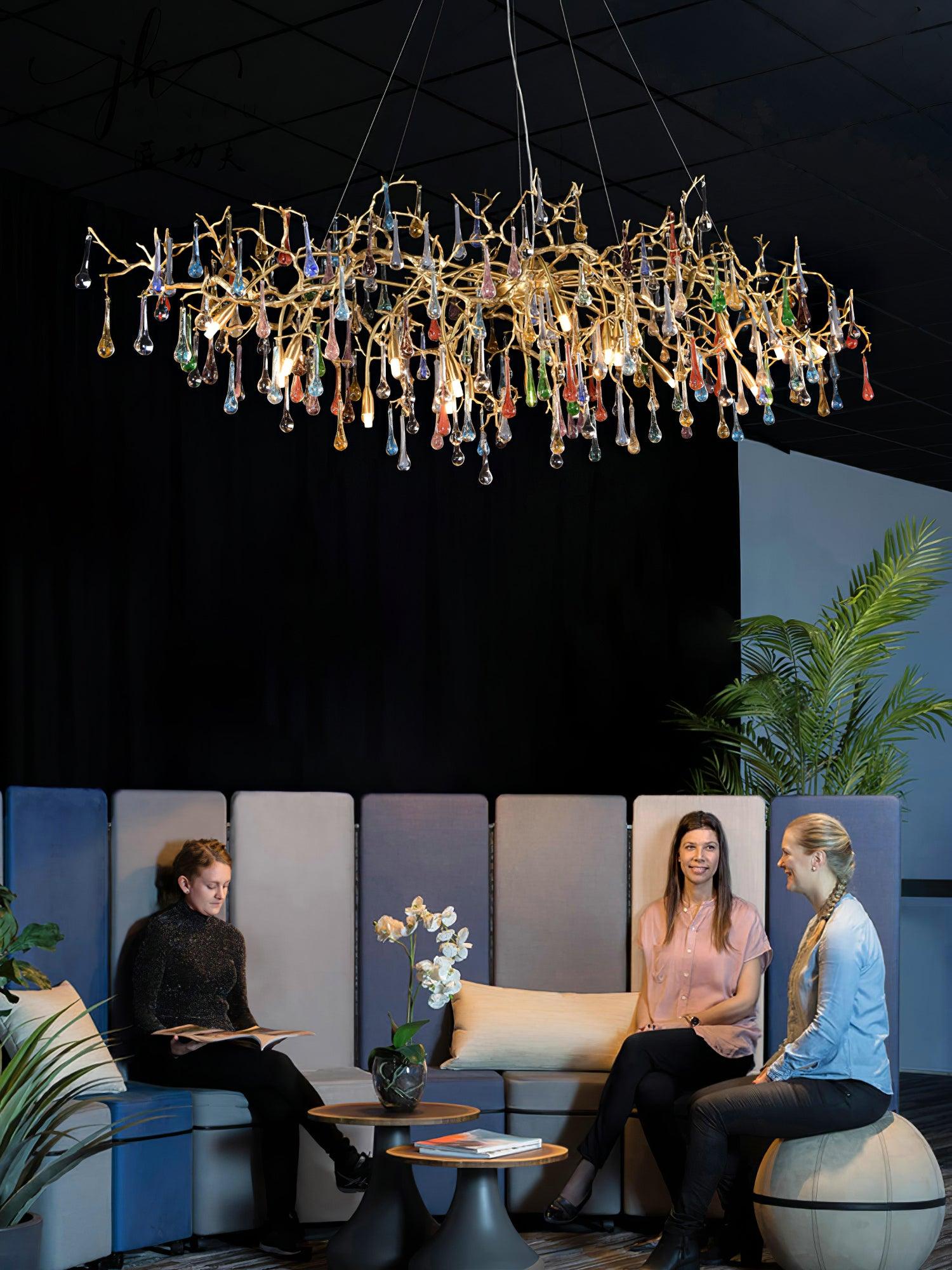 Sytheir Colorful Raindrop Branch Brass Crystal Chandelier - Letslighting