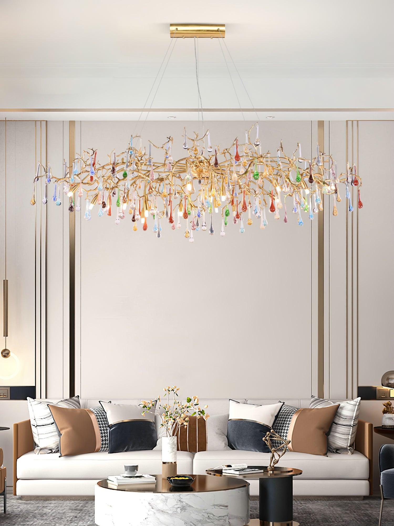 Sytheir Colorful Raindrop Branch Brass Crystal Chandelier - Letslighting