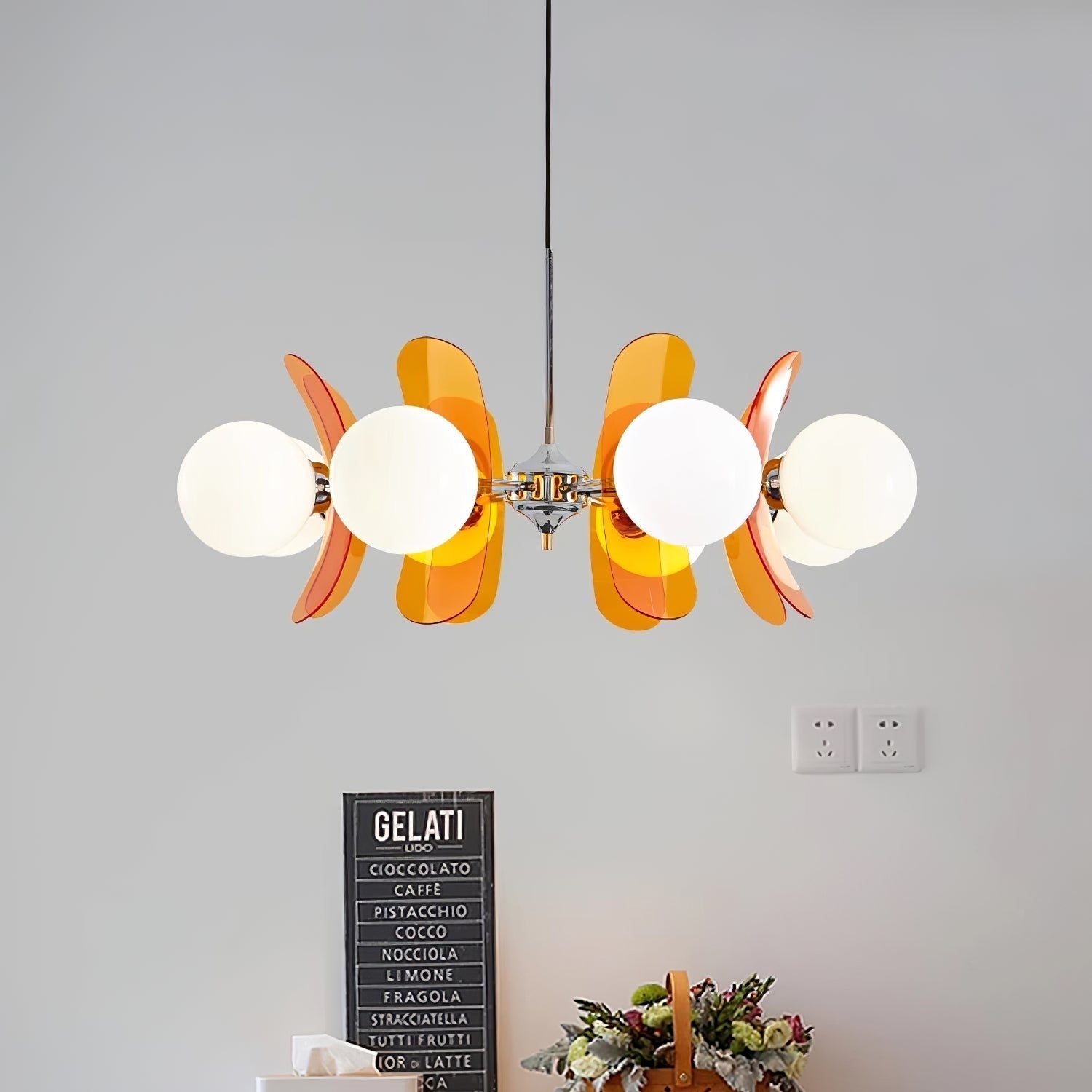 Prism Creativity Sputnik Orange Glass Acrylic Chandelier - Lamp Copper