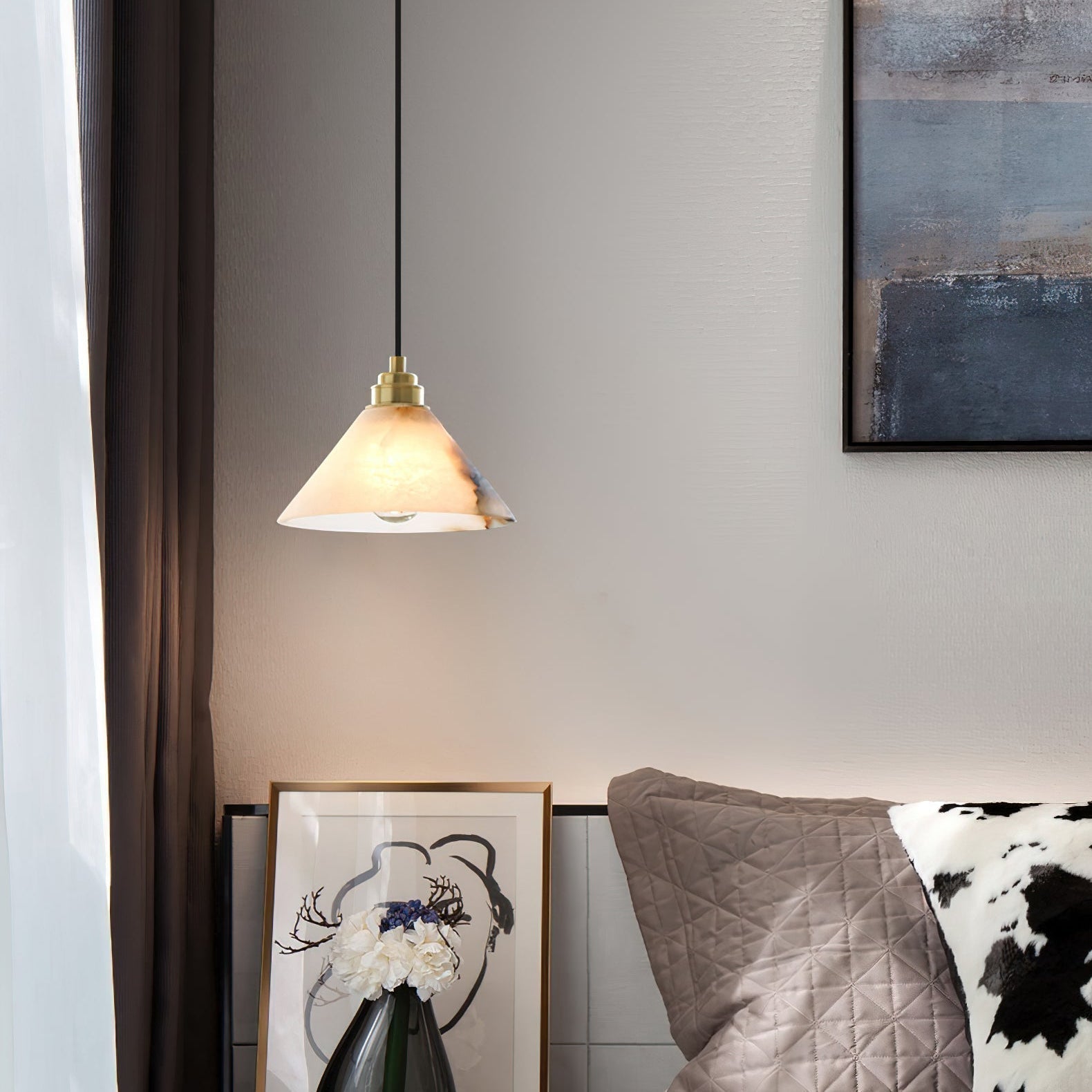 Xen Modern Minimalist Brass Alabaster Pendant Lamp - Lamp Copper