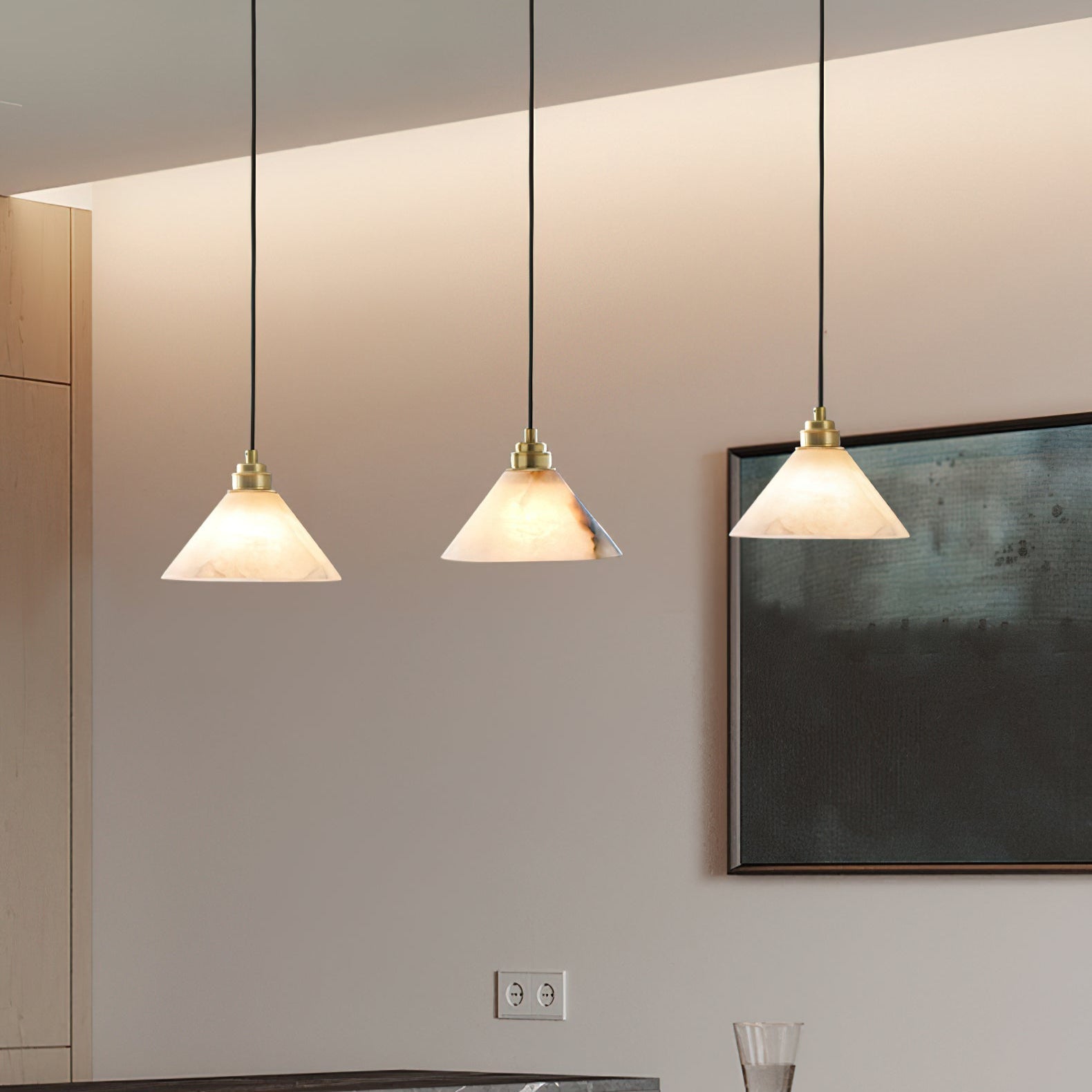 Xen Modern Minimalist Brass Alabaster Pendant Lamp - Lamp Copper