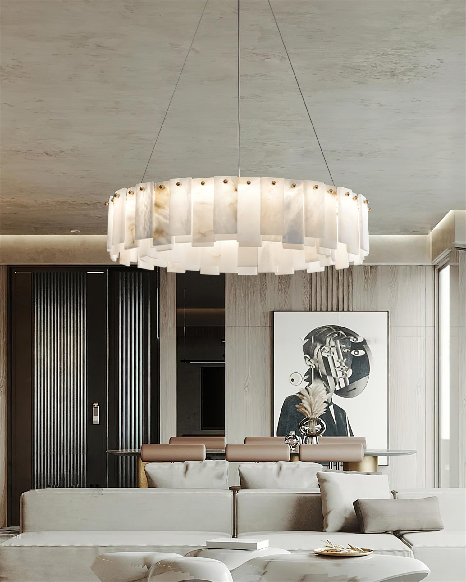 Corbett Chandelier Alabaster Staggered Panel Halo - Letslighting
