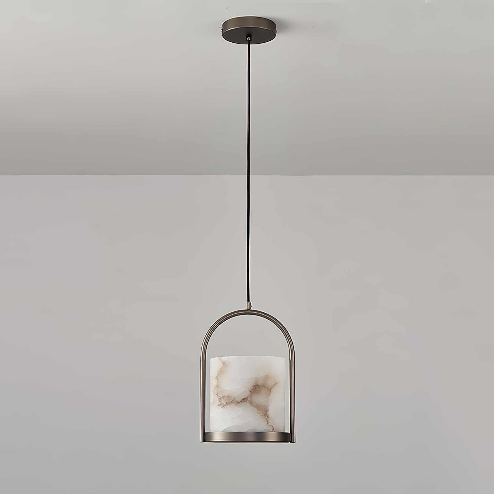 Jewel Modern Minimalist Brass Metal Alabaster Pendant Light - Lamp Copper