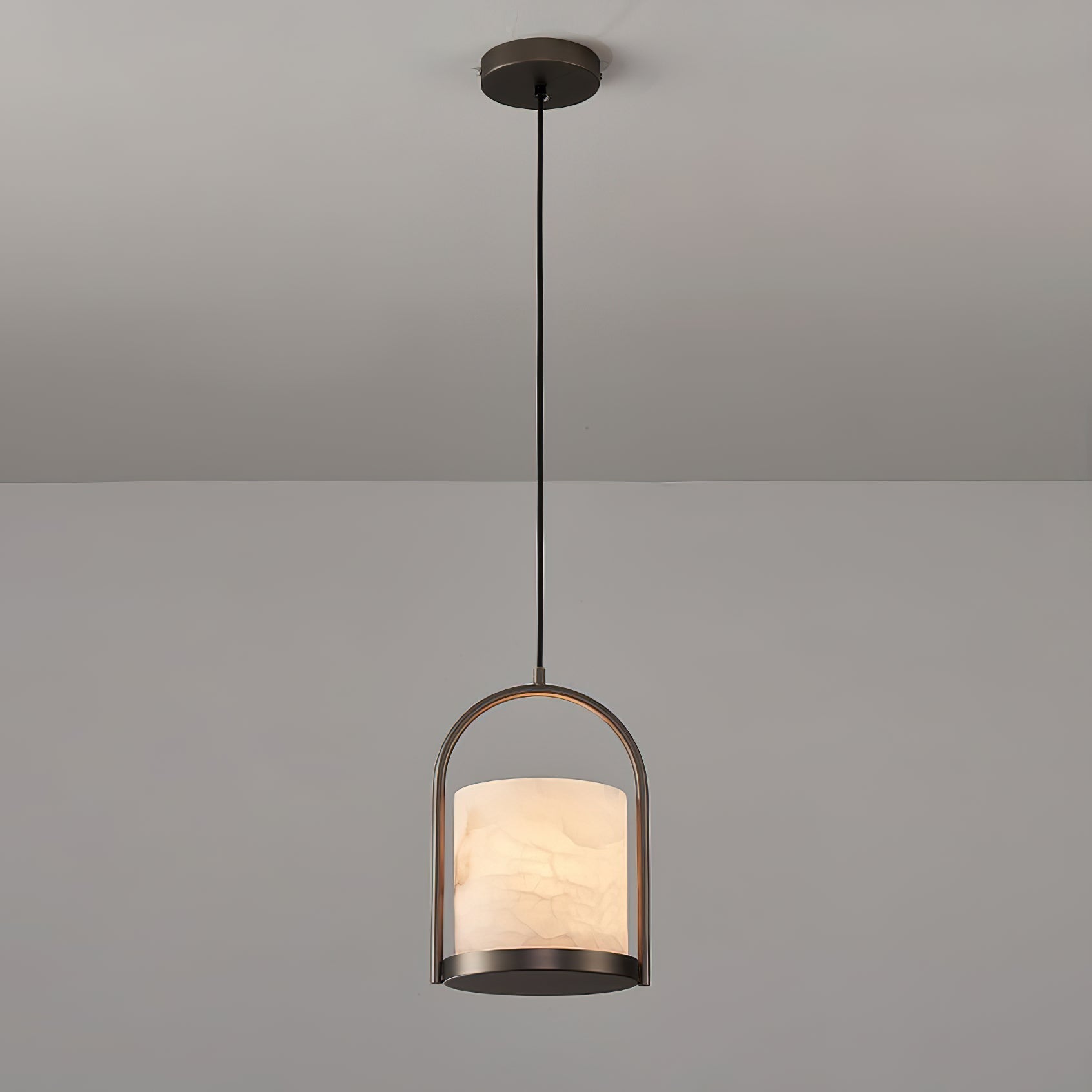 Jewel Modern Minimalist Brass Metal Alabaster Pendant Light - Lamp Copper