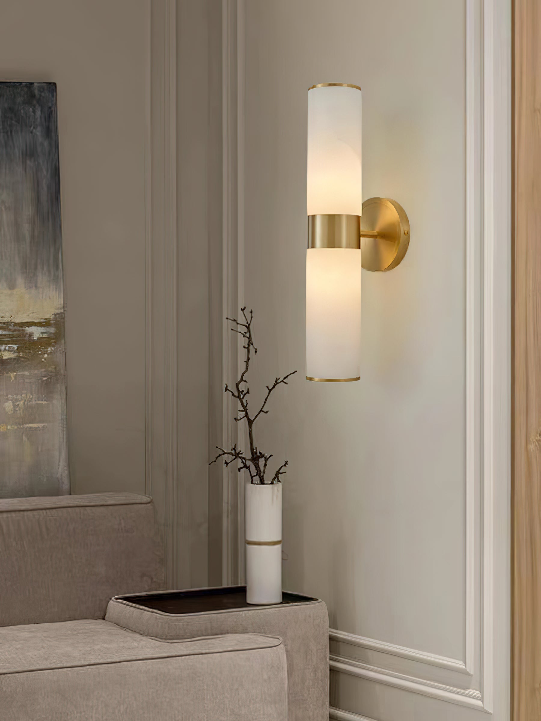 Sway Modern Minimalist Vanity Alabaster Sconce Wall Lamp - Lamp Copper