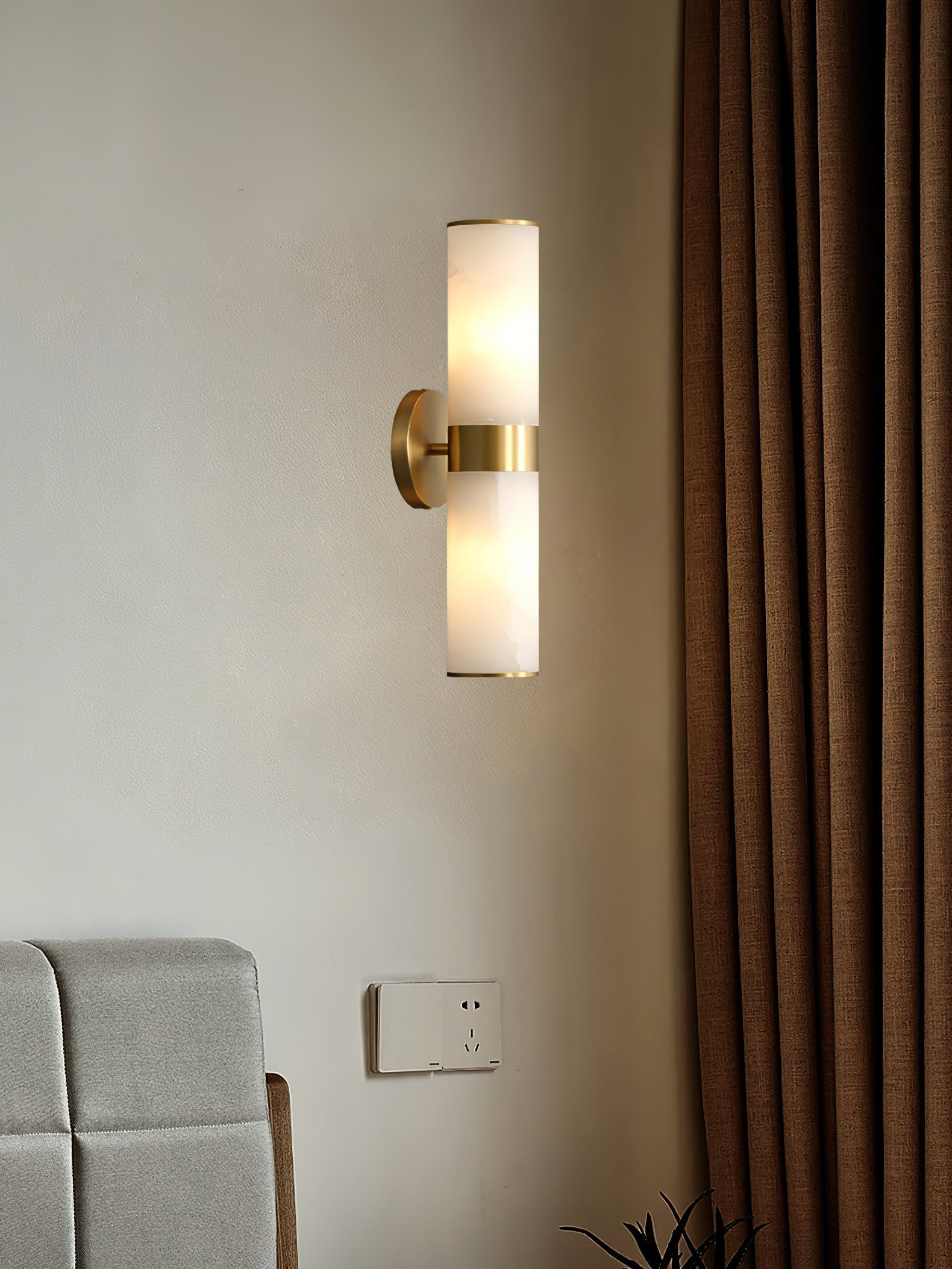 Sway Modern Minimalist Vanity Alabaster Sconce Wall Lamp - Lamp Copper