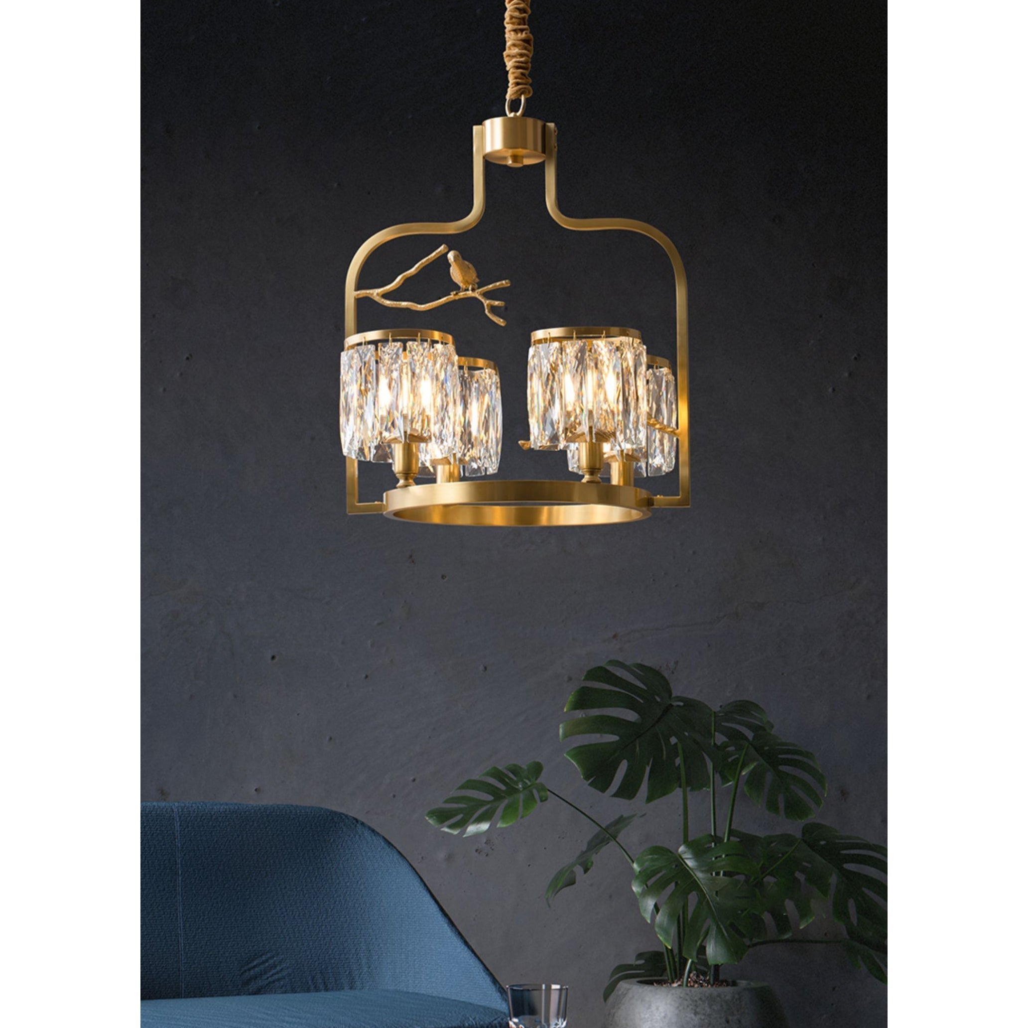 Zephyr Individual Creativity Bird Brass Crystal Chandelier - Lamp Copper