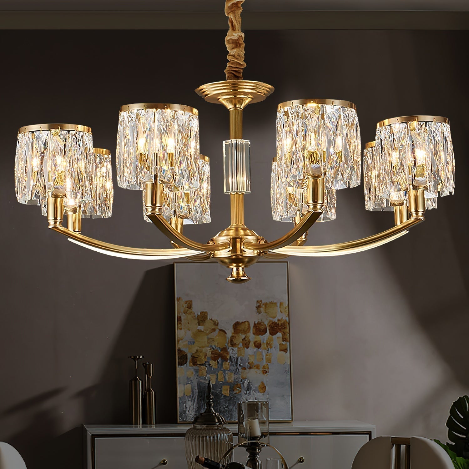 Amber Individual Creativity Column Brass Crystal Chandelier - Lamp Copper