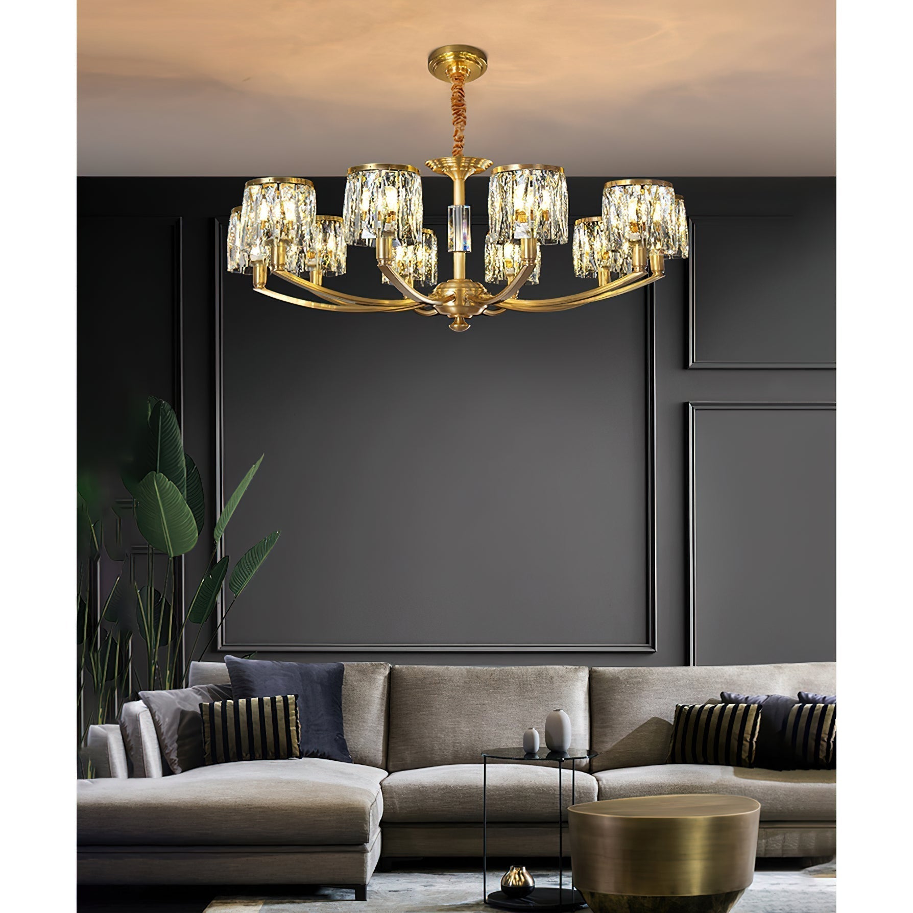 Amber Individual Creativity Column Brass Crystal Chandelier - Lamp Copper