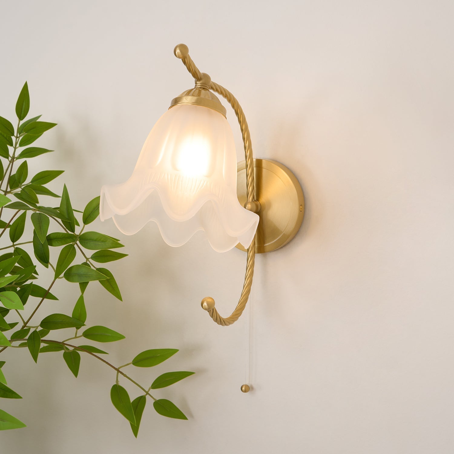 Curved Gooseneck Brass Glass Sconce - Letslighting