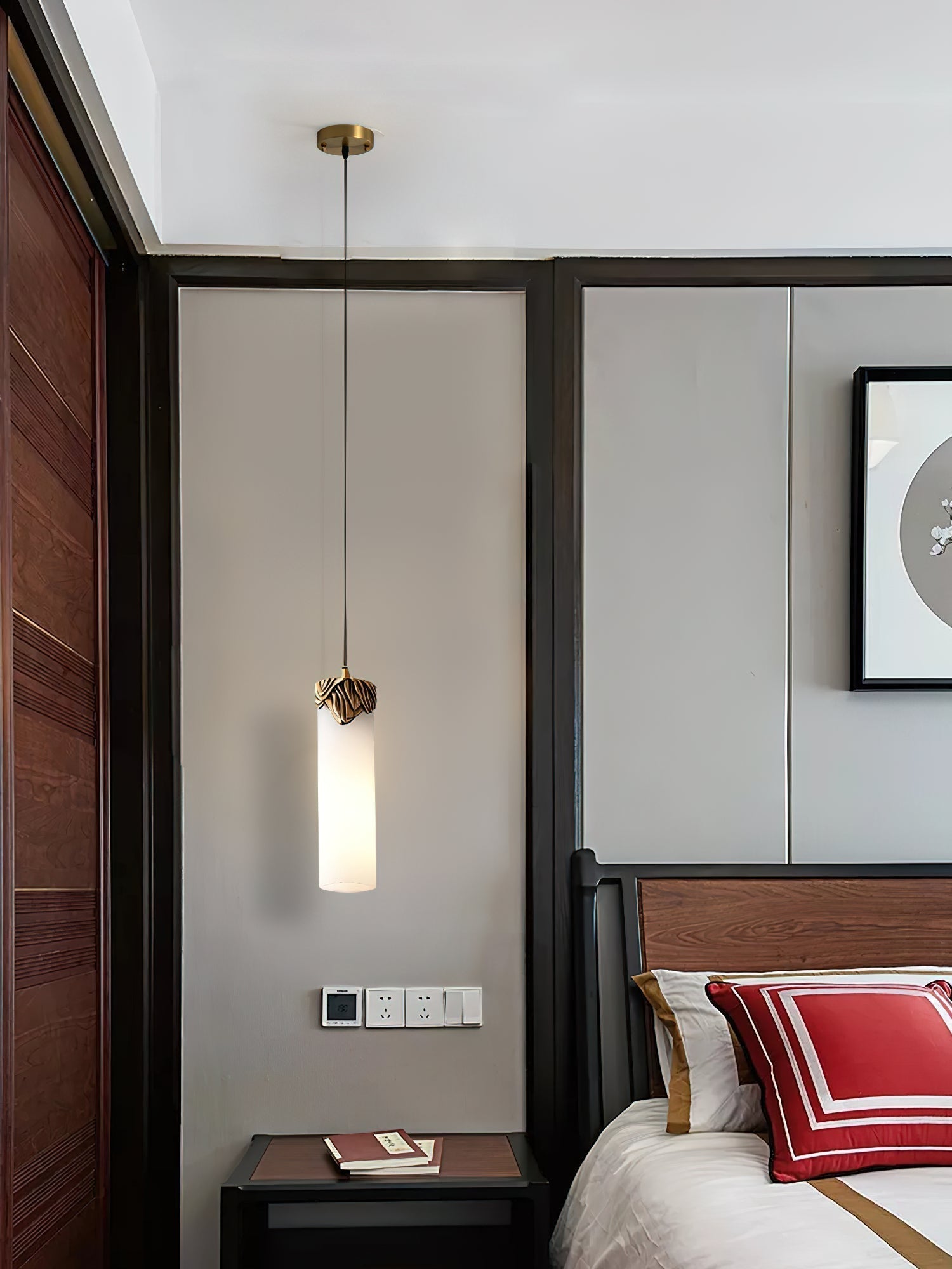 Quiver Modern Minimalist Brass Alabaster Pendant Light - Lamp Copper