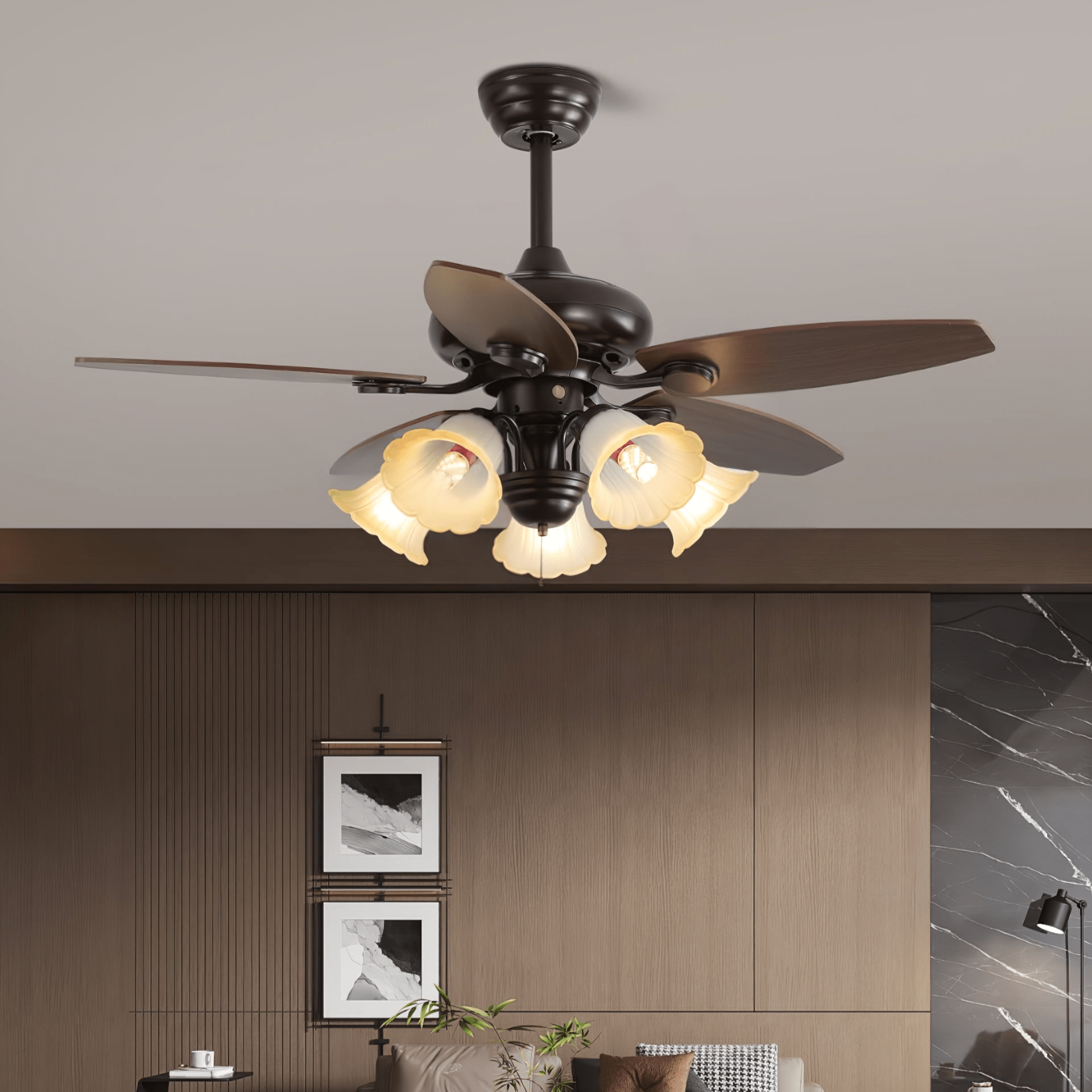 Ventilador de Techo Florence Vintage con Luz, con aspas visibles