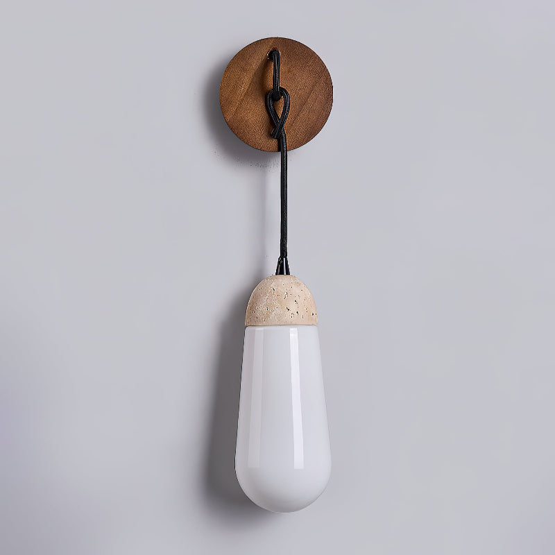 Radiant Modern Minimalist Wood Travertine Wall Lamp - Lamp Copper