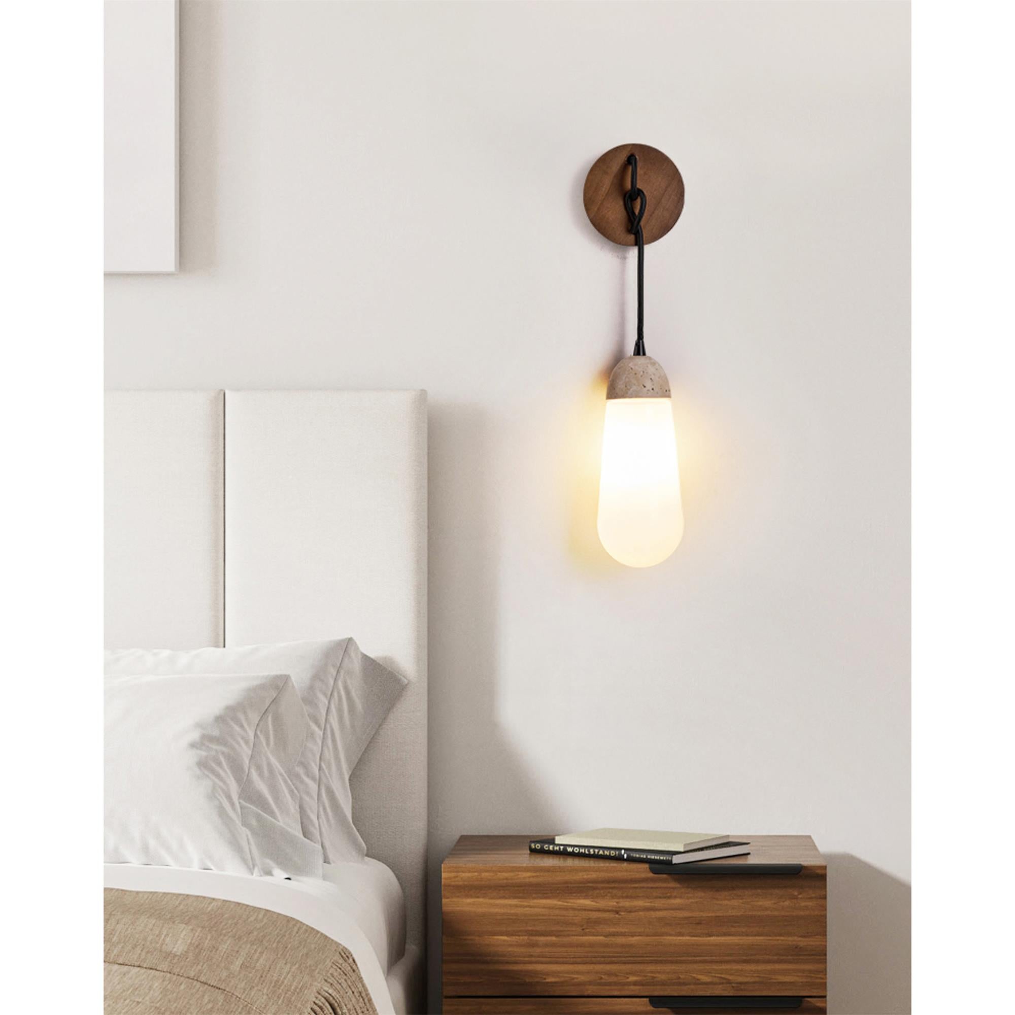 Radiant Modern Minimalist Wood Travertine Wall Lamp - Lamp Copper