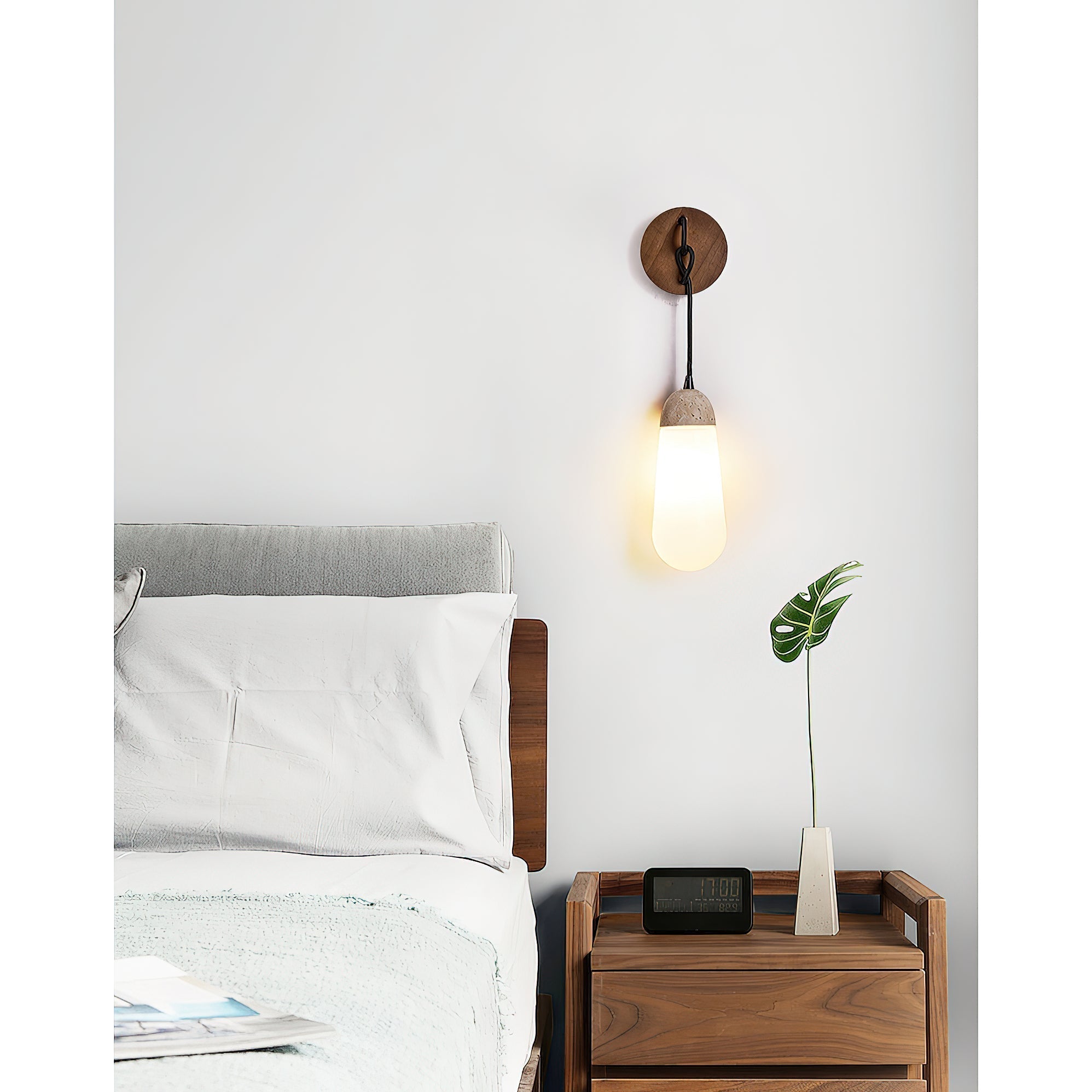 Radiant Modern Minimalist Wood Travertine Wall Lamp - Lamp Copper
