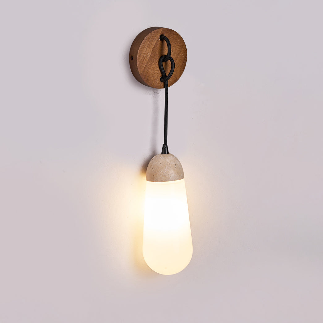 Radiant Modern Minimalist Wood Travertine Wall Lamp - Lamp Copper