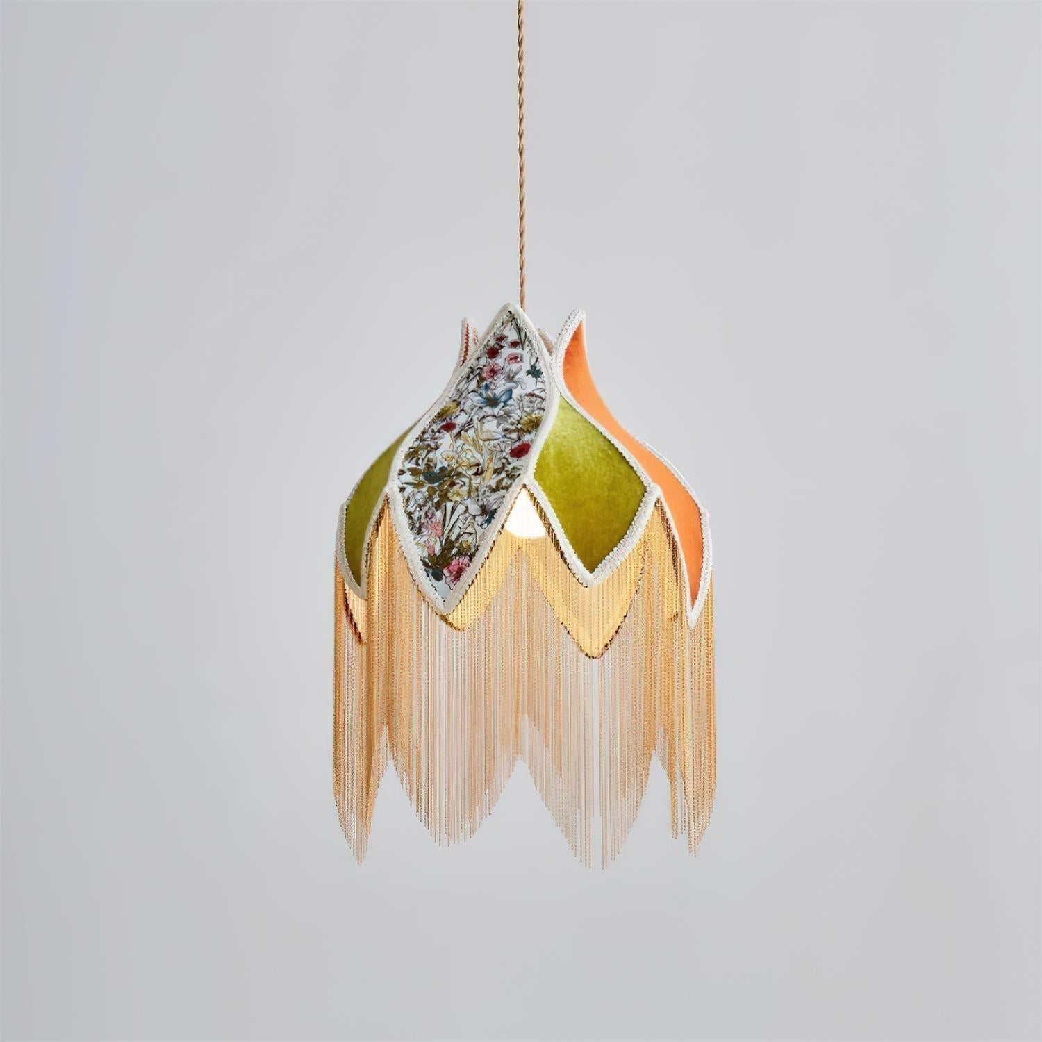 Pendant Lamp with Floral Petal Fabric Shade Fringe Bohemian - Letslighting