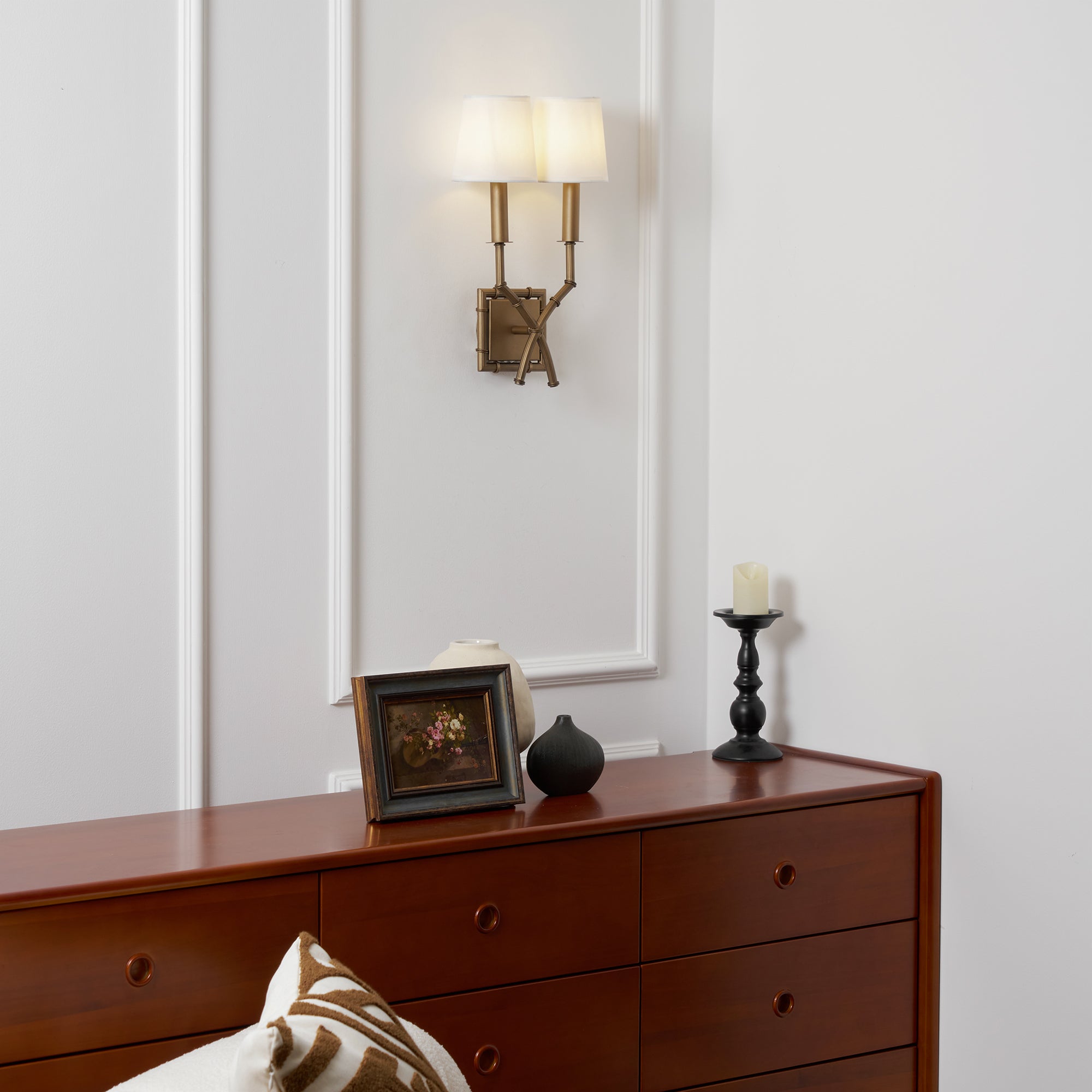 Yelp Vintage Industrial Double Arm Bamboo Fabric Sconce Wall Lamp - Lamp Copper