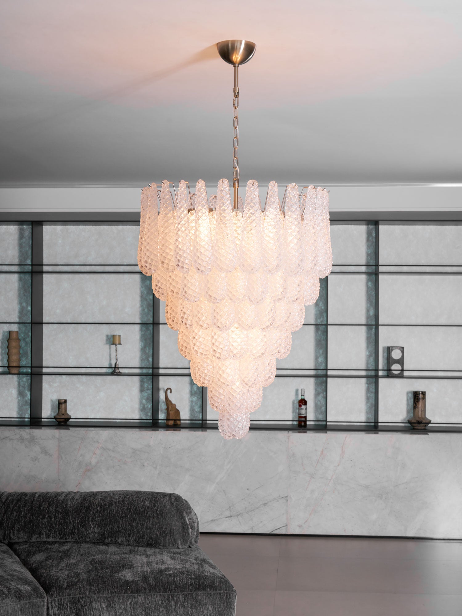 Aurora Chandelier Clear Droplets Murano Glass Waterfall Diamond - Letslighting