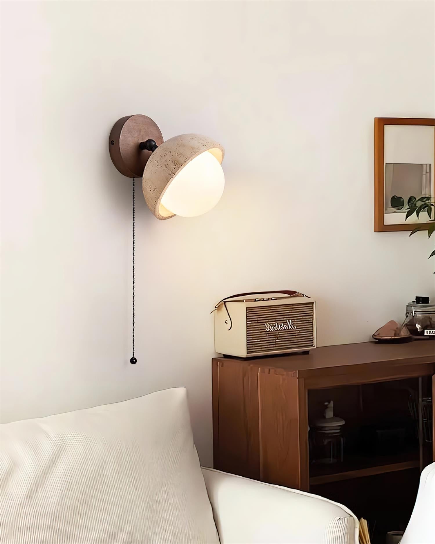 Wall Lamp Travertine and Wood Minimalist Soft Glow Modern Accent - Letslighting