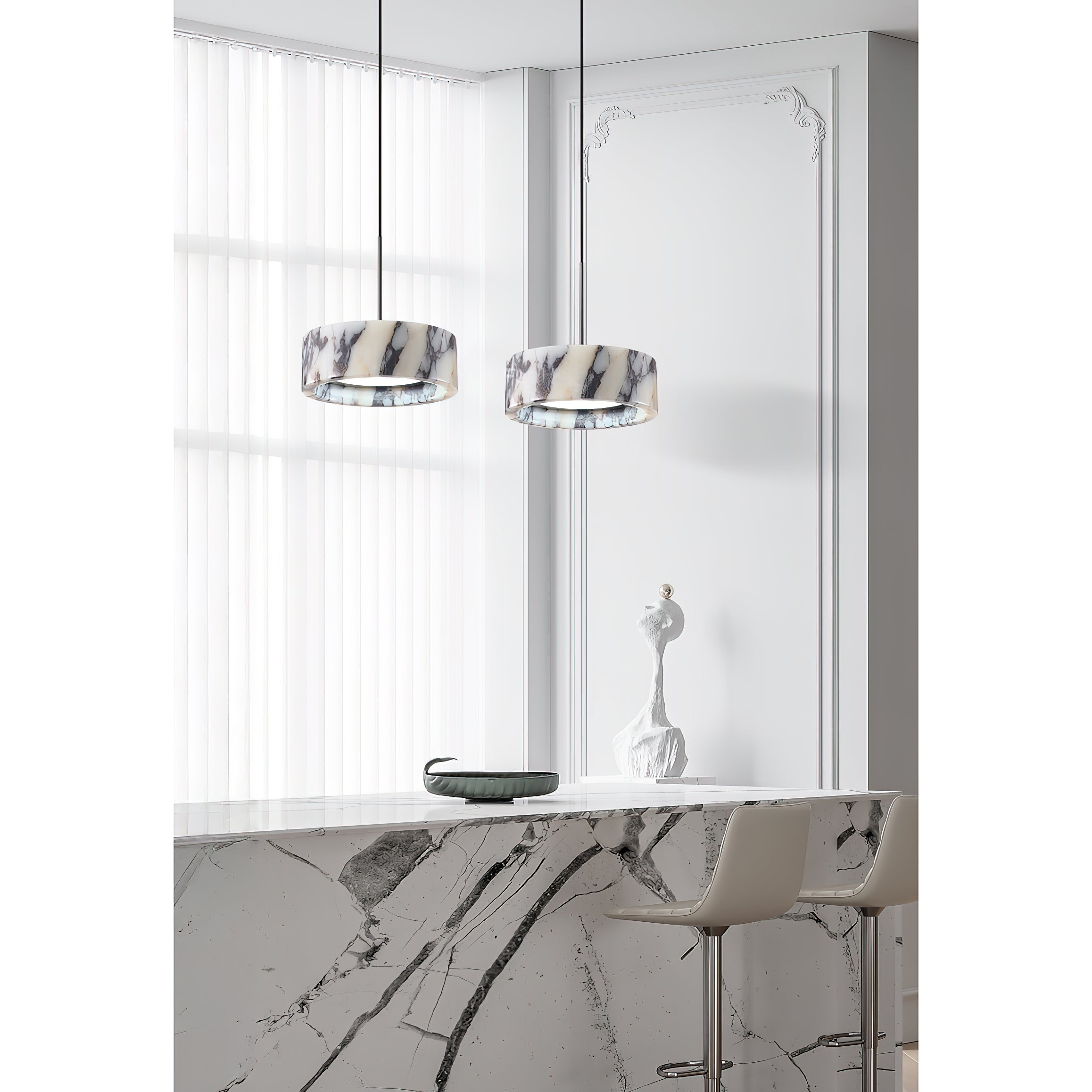 Glide Modern Minimalist Marble Metal Pendant Lamp - Lamp Copper