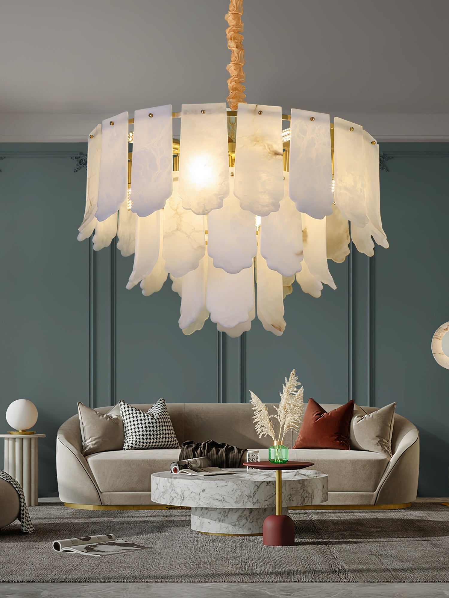 Hue Postmodern Luxury Brass Alabaster Chandelier - Lamp Copper