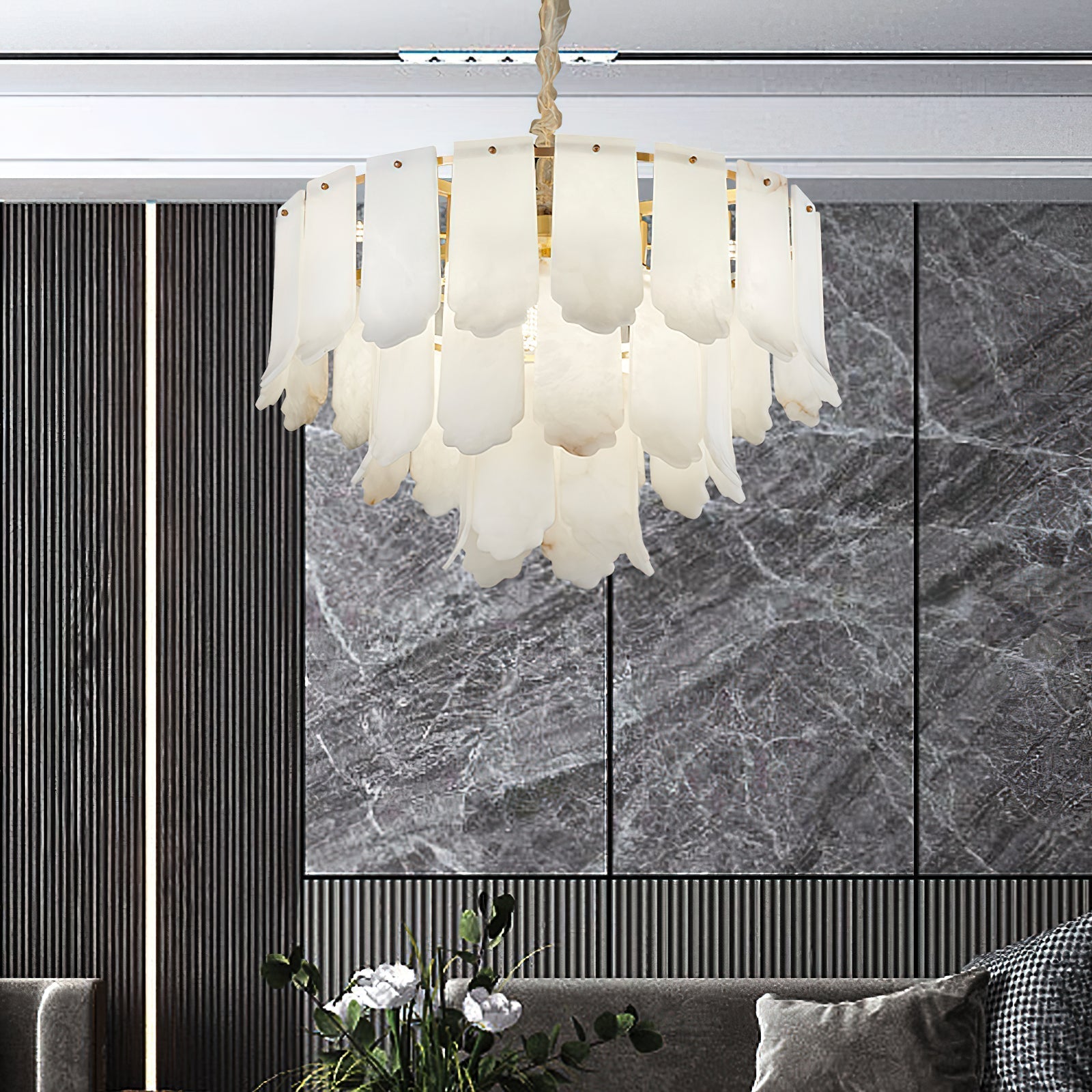 Hue Postmodern Luxury Brass Alabaster Chandelier - Lamp Copper