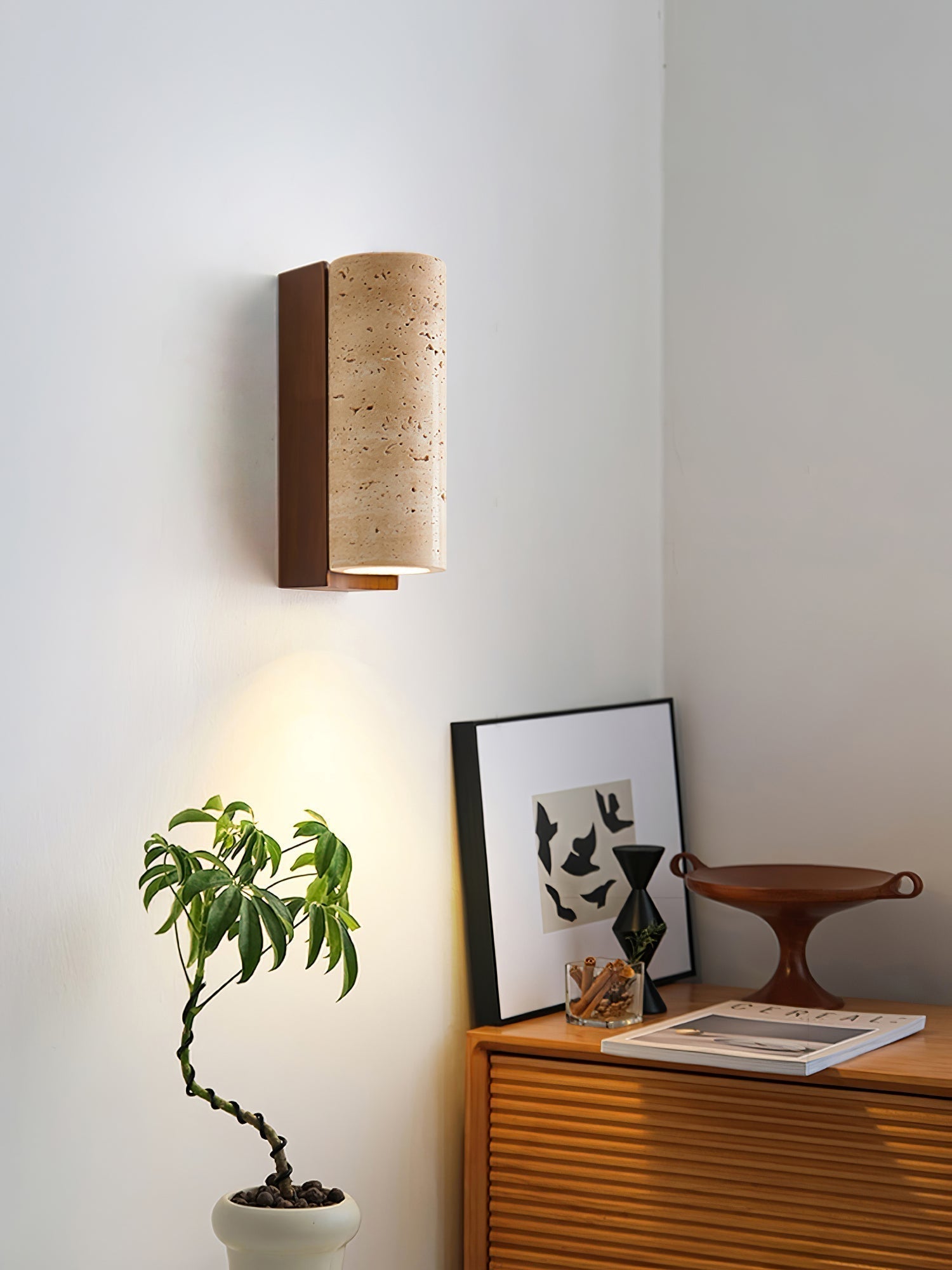 Lysandra Cylindrical Travertine Wall Light - Letslighting