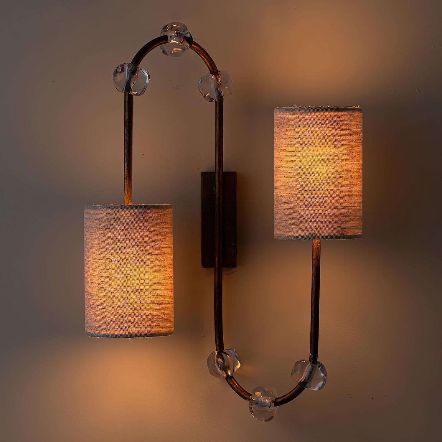 Rune Vintage Industrial Fabric Crystal Wall Lamp - Lamp Copper