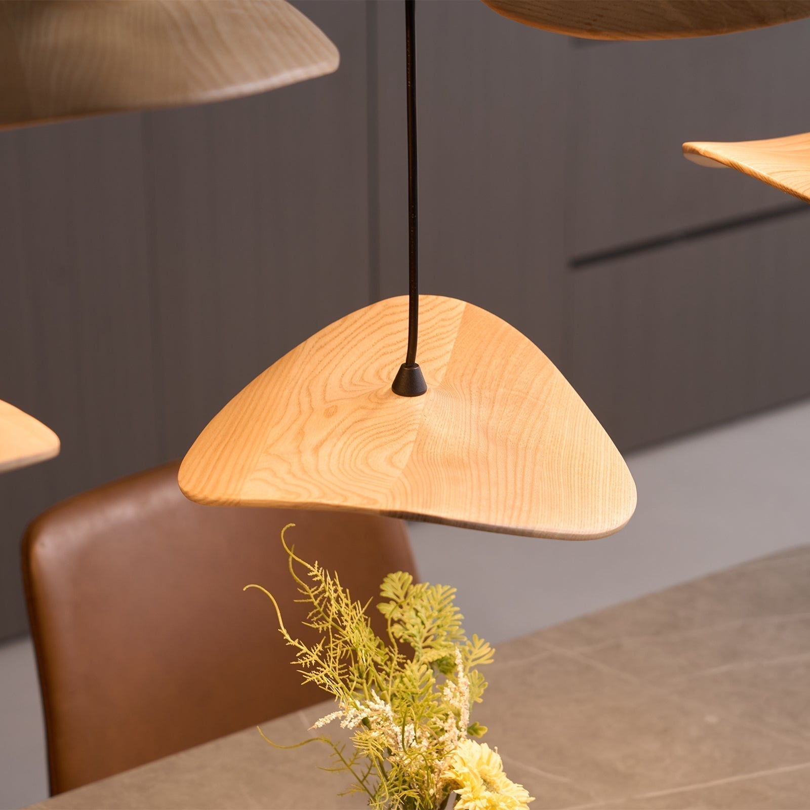 Abbott Modern Minimalist Empty Leaf Metal Wood Chandelier - Letslighting