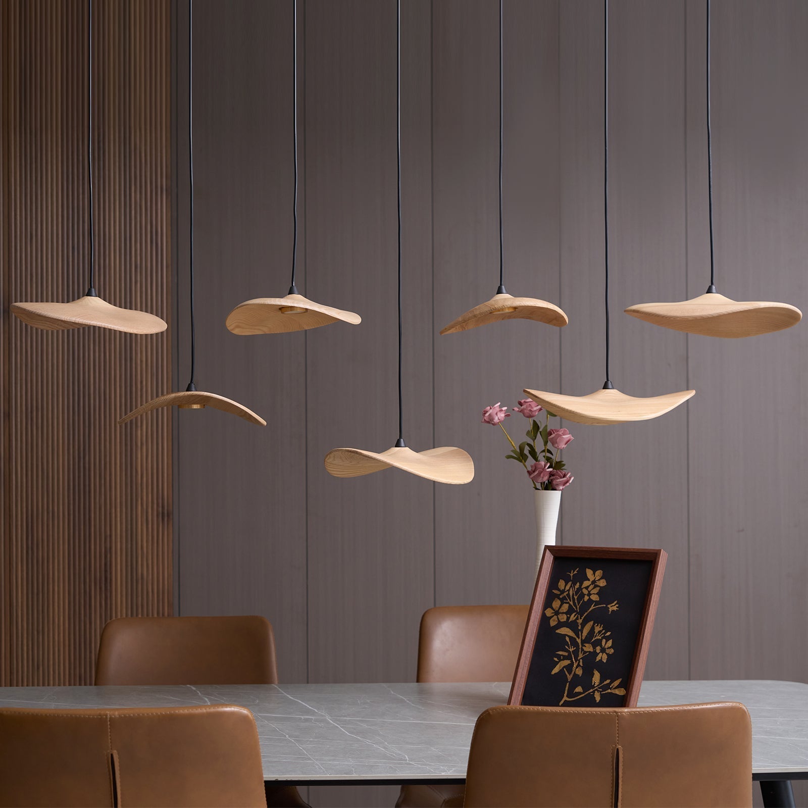 Abbott Modern Minimalist Empty Leaf Metal Wood Chandelier - Letslighting