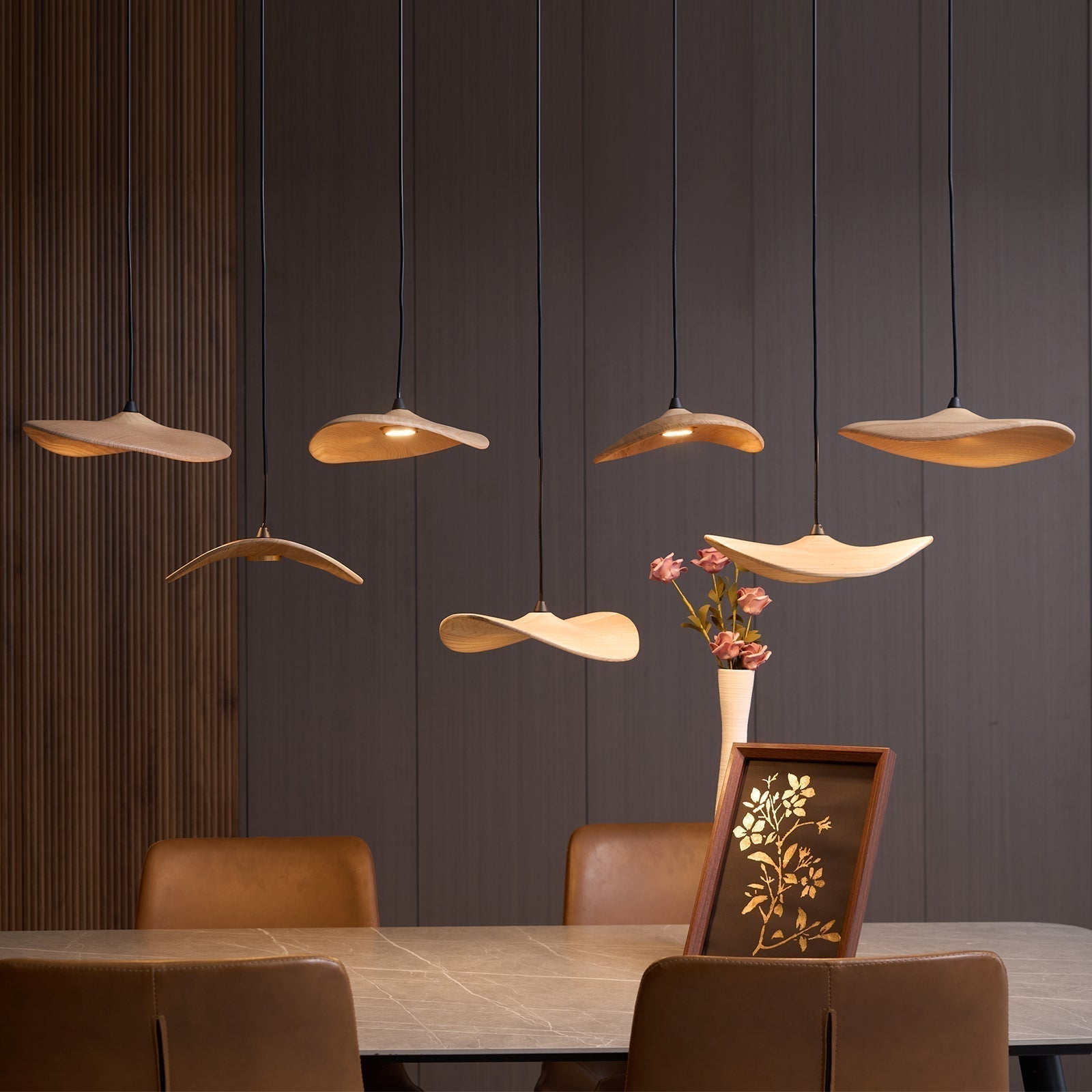 Abbott Modern Minimalist Empty Leaf Metal Wood Chandelier - Letslighting