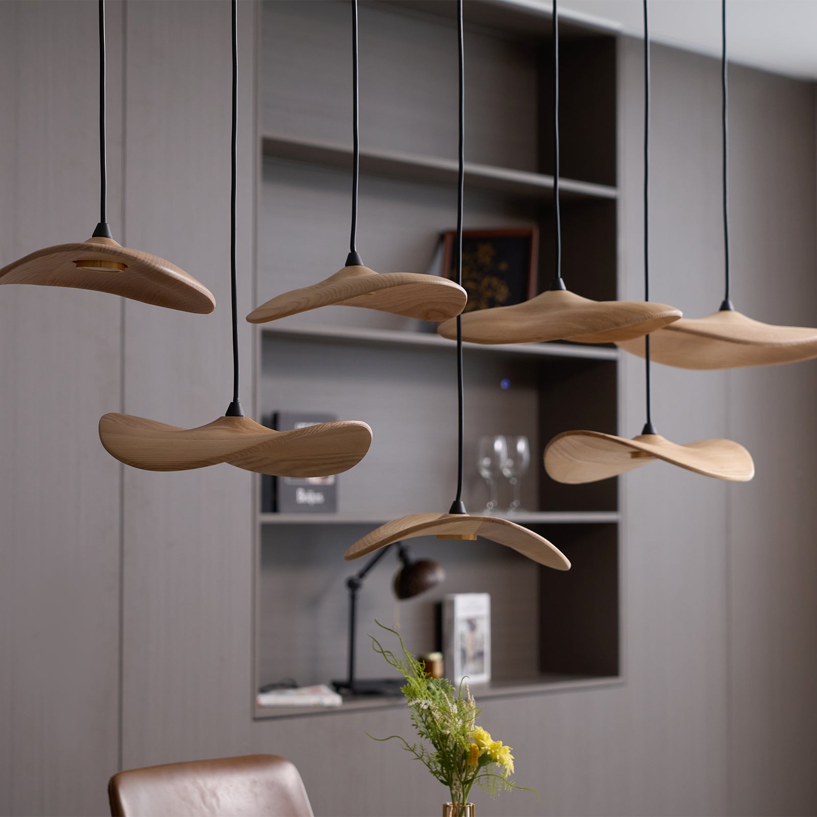 Abbott Modern Minimalist Empty Leaf Metal Wood Chandelier - Letslighting