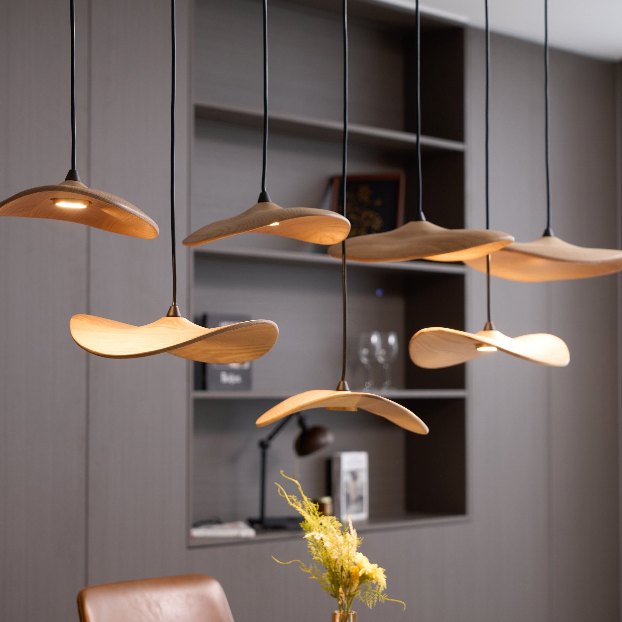 Abbott Modern Minimalist Empty Leaf Metal Wood Chandelier - Letslighting