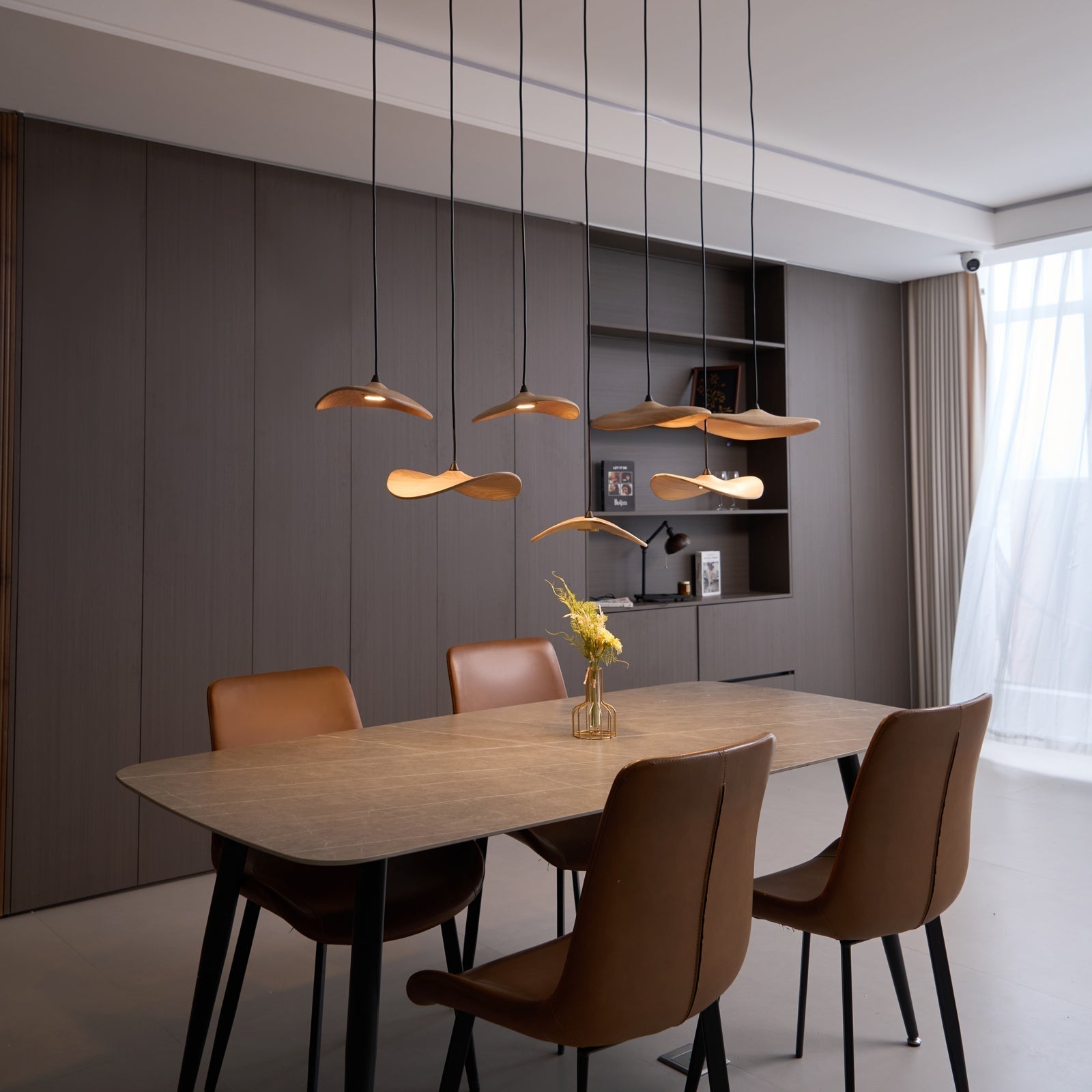 Abbott Modern Minimalist Empty Leaf Metal Wood Chandelier - Letslighting