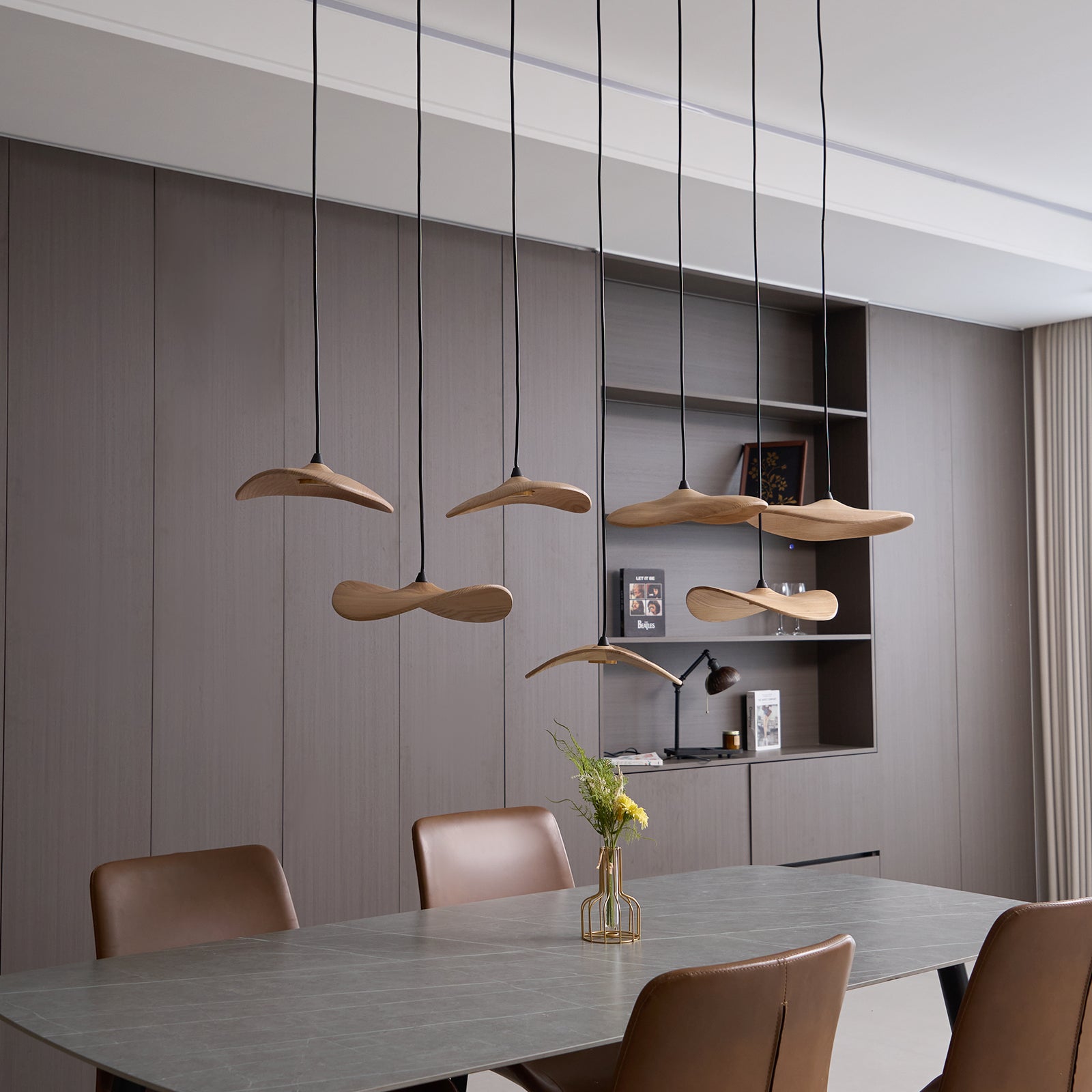 Abbott Modern Minimalist Empty Leaf Metal Wood Chandelier - Letslighting