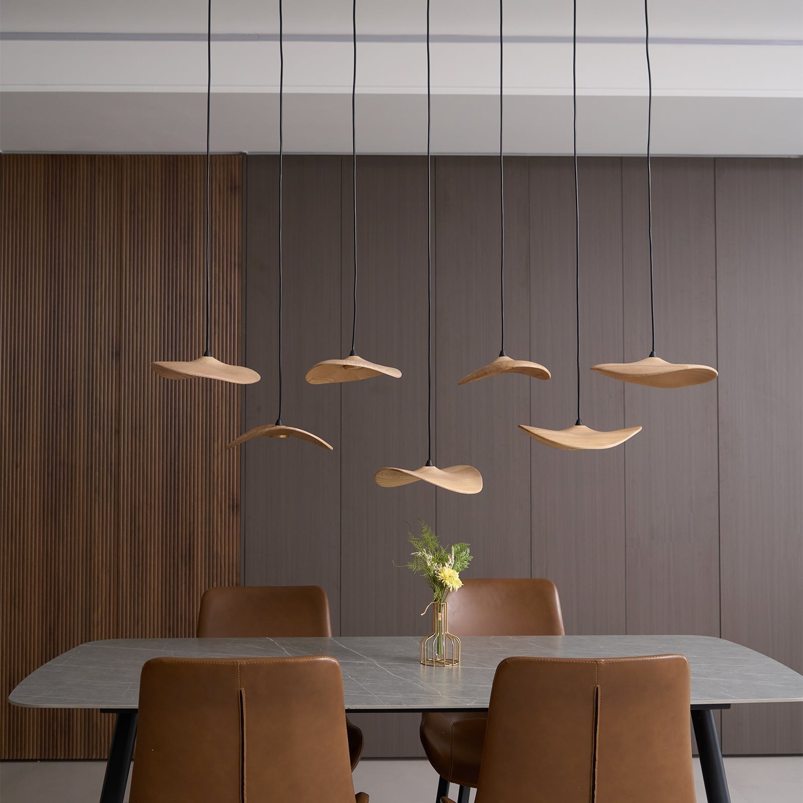 Abbott Modern Minimalist Empty Leaf Metal Wood Chandelier - Letslighting