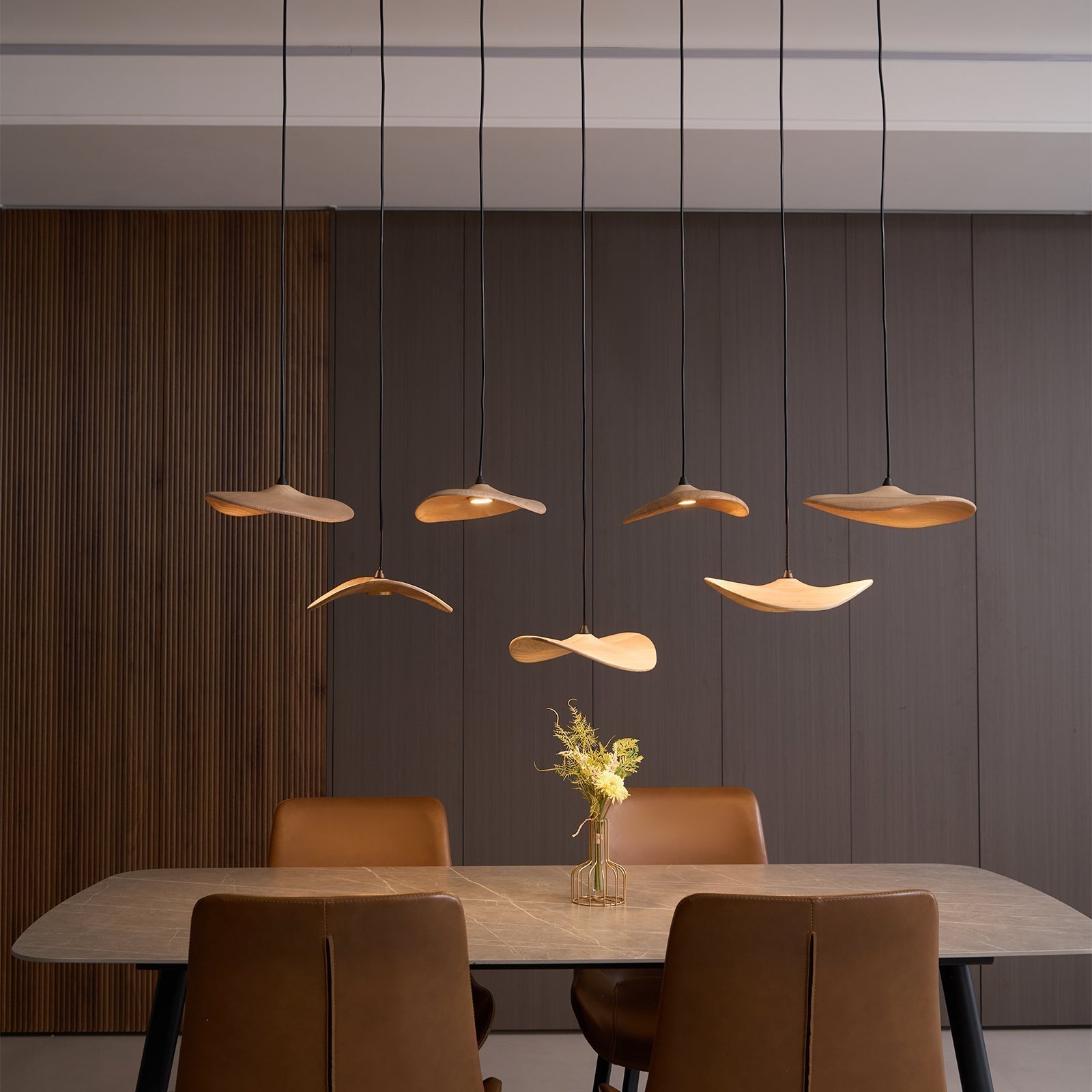 Abbott Modern Minimalist Empty Leaf Metal Wood Chandelier - Letslighting