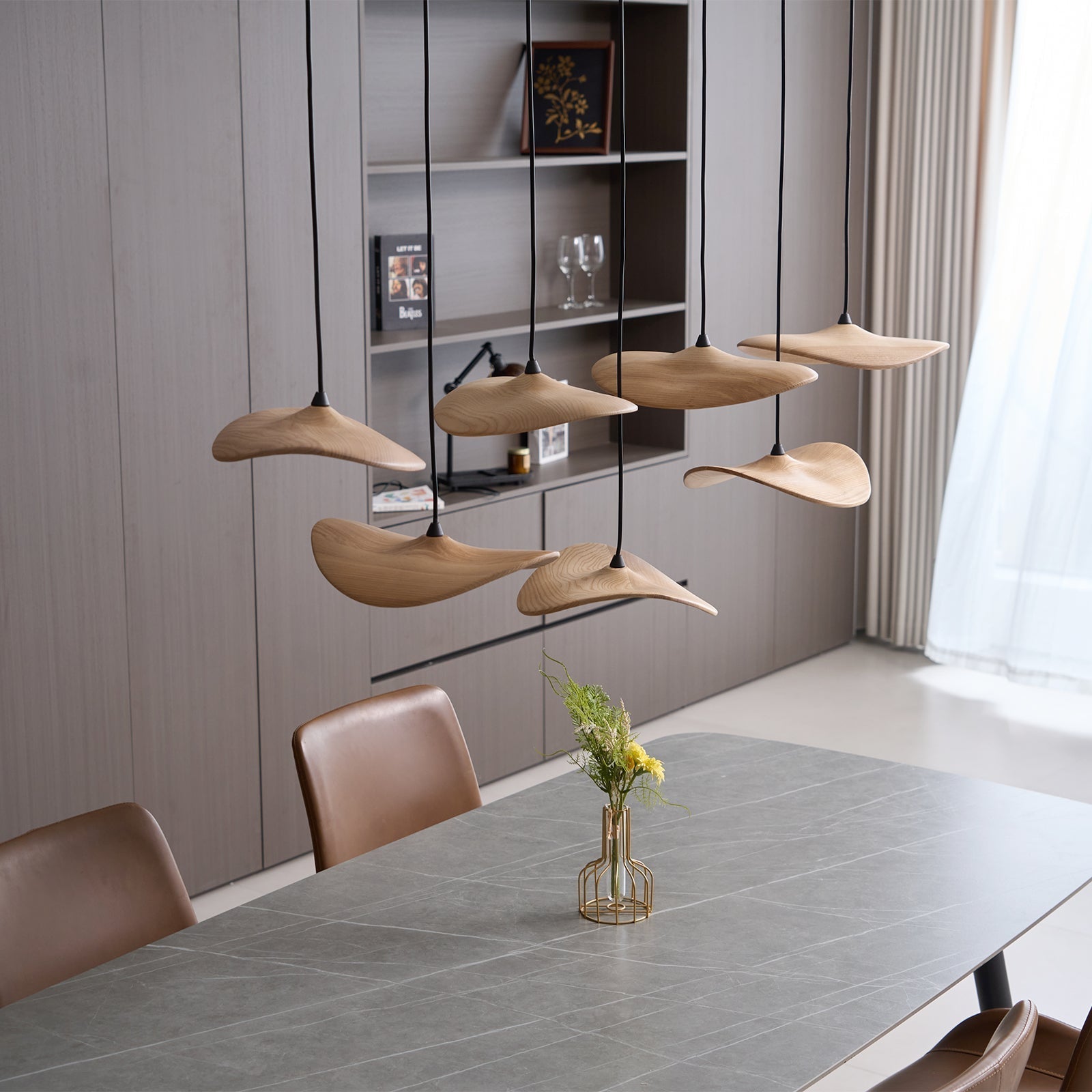 Abbott Modern Minimalist Empty Leaf Metal Wood Chandelier - Letslighting