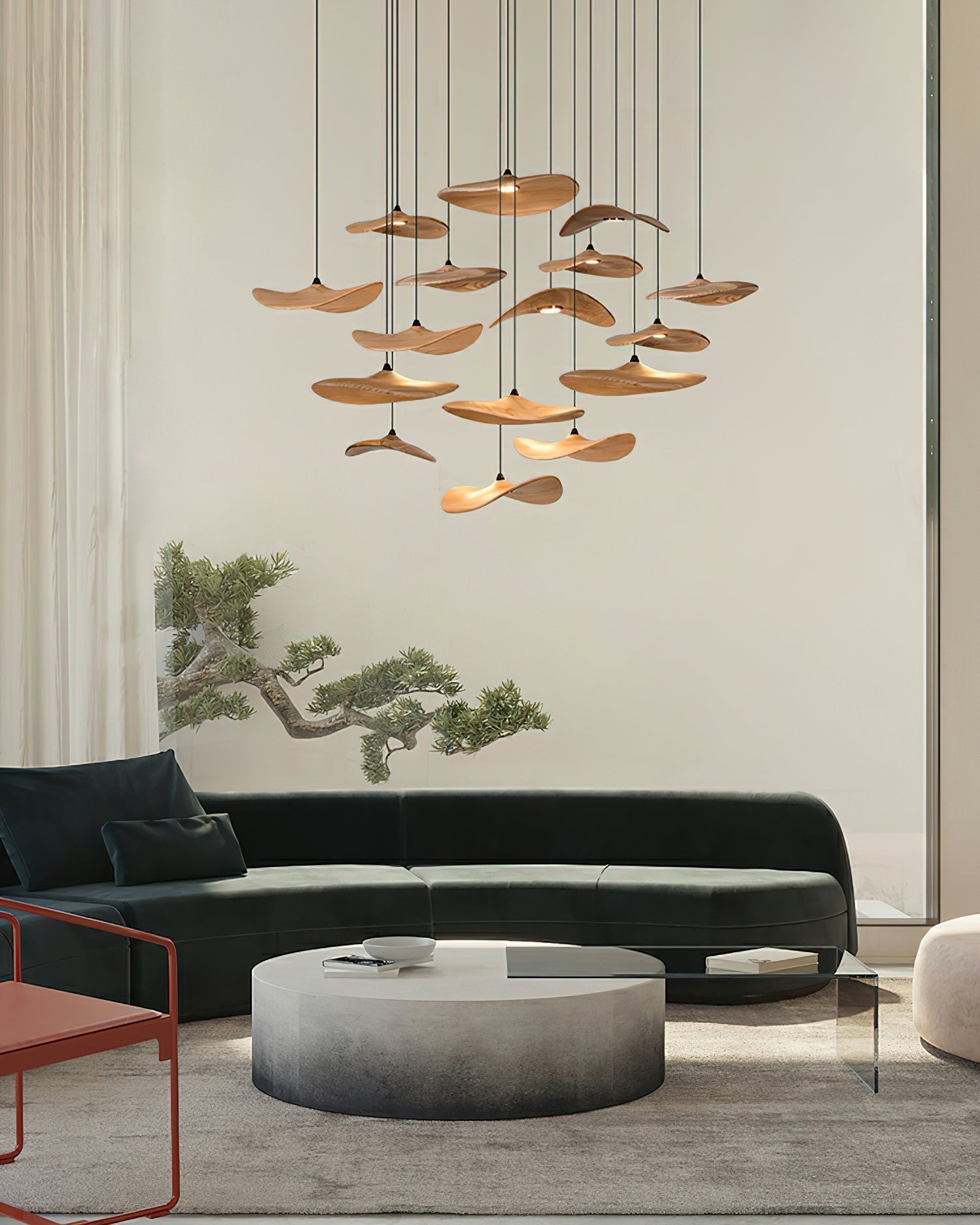 Abbott Modern Minimalist Empty Leaf Metal Wood Chandelier - Letslighting