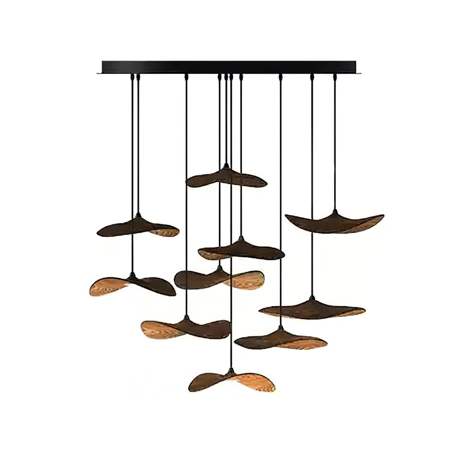 Abbott Modern Minimalist Empty Leaf Metal Wood Chandelier - Letslighting