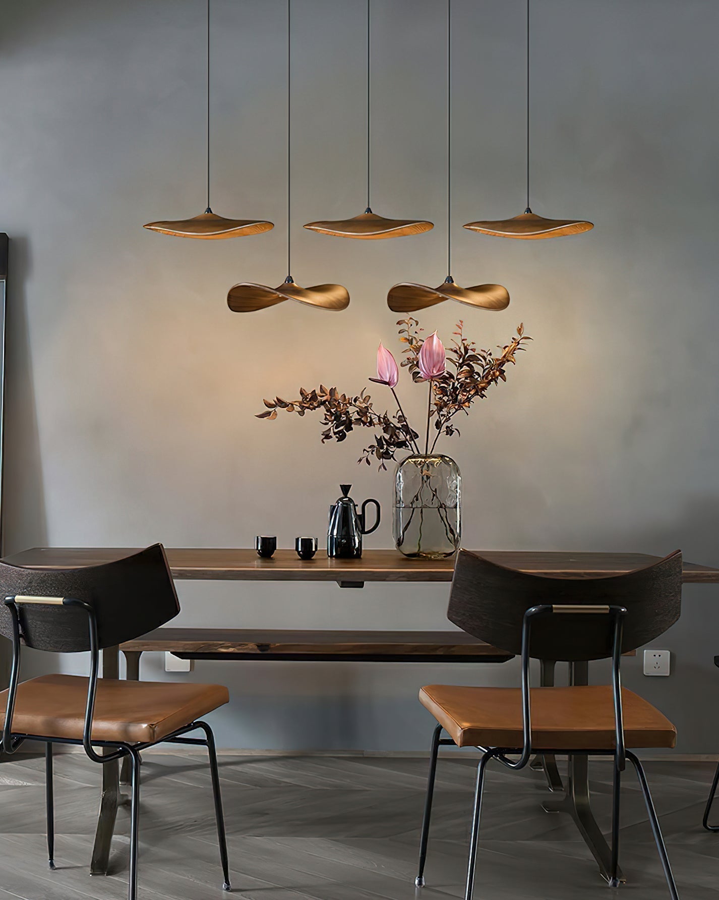 Abbott Modern Minimalist Empty Leaf Metal Wood Chandelier - Letslighting