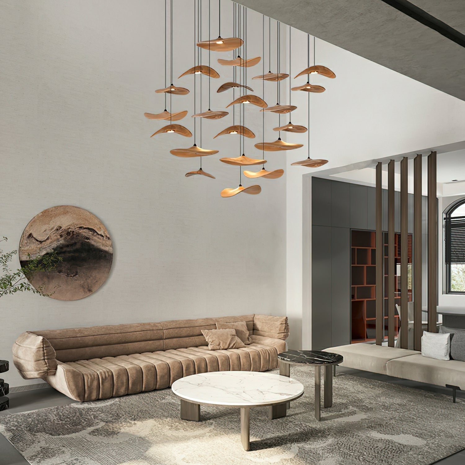 Abbott Modern Minimalist Empty Leaf Metal Wood Chandelier - Letslighting