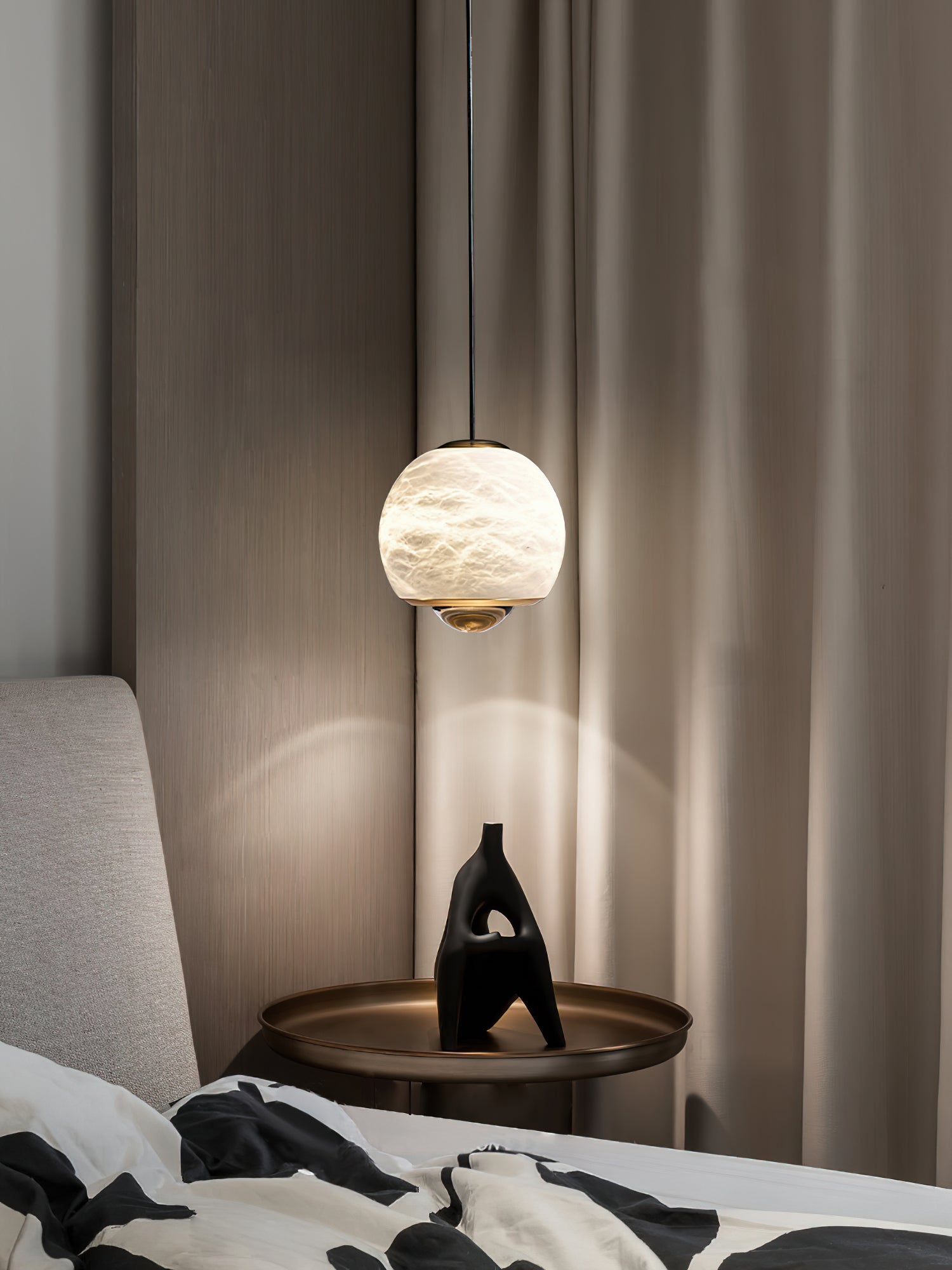 Zephaan Modern Minimalist Brass Alabaster Pendant Light - Lamp Copper