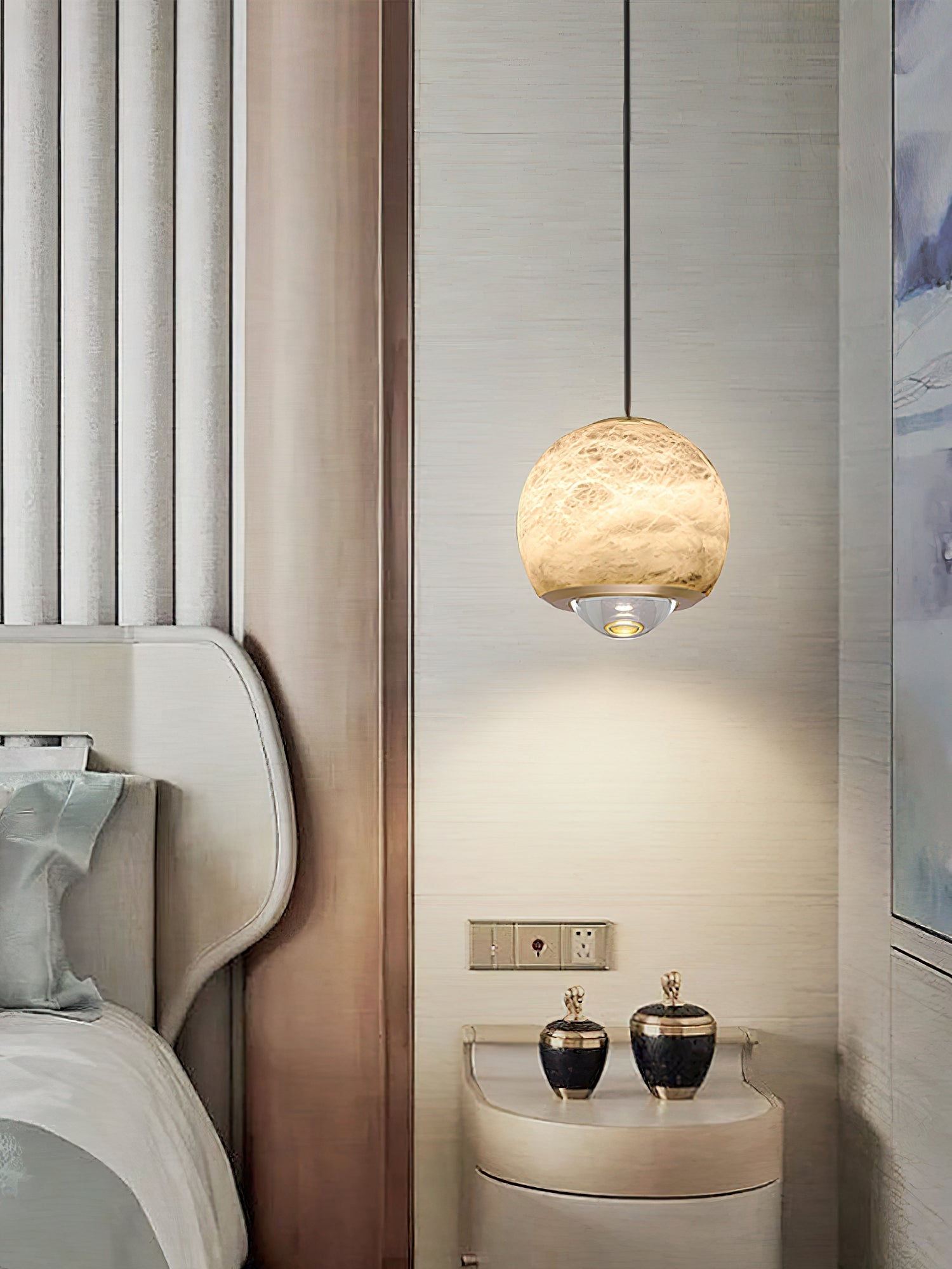 Zephaan Modern Minimalist Brass Alabaster Pendant Light - Lamp Copper
